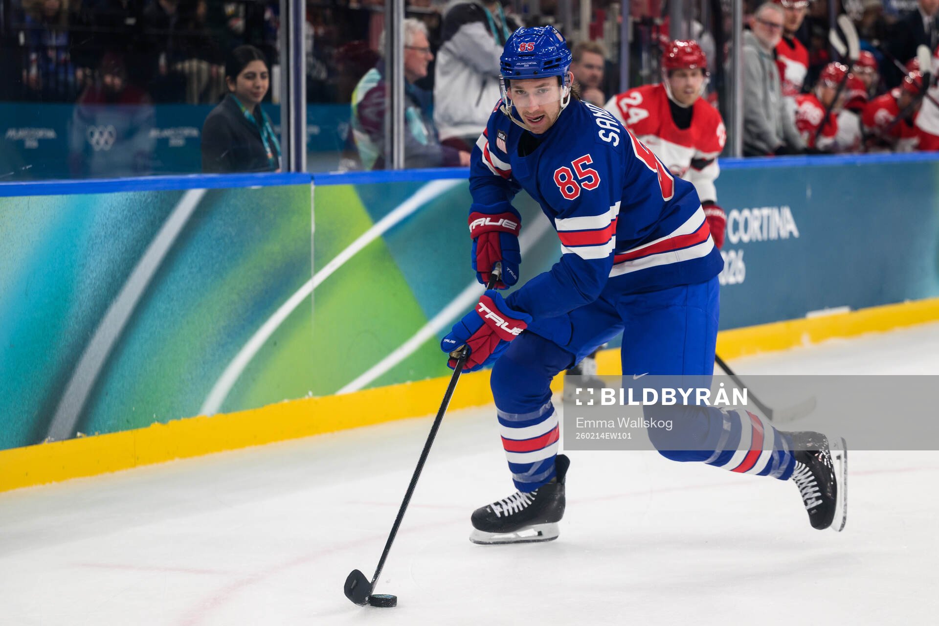Jake Sanderson of USA in the men's ice hockey game between
