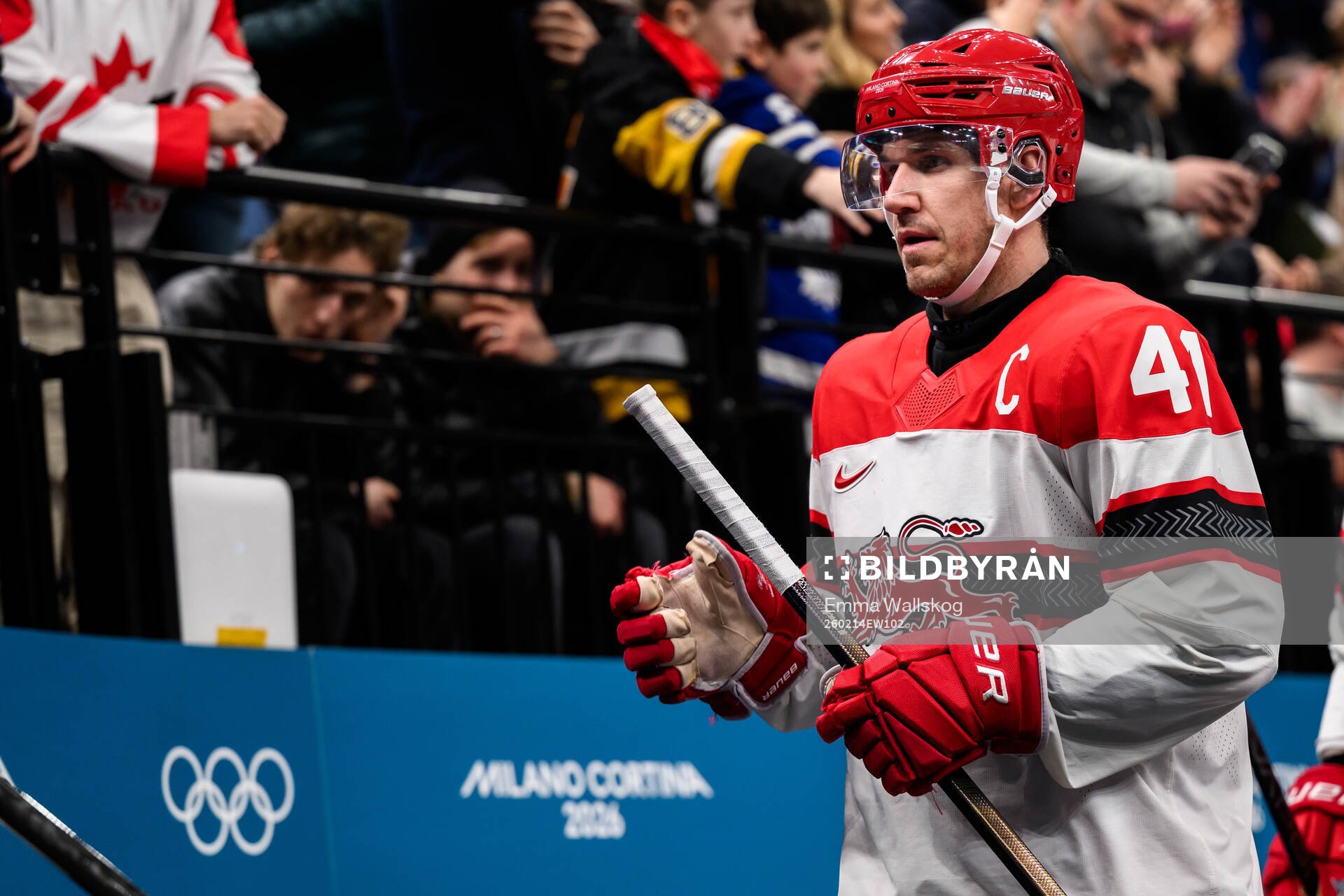 Jesper Jensen Aabo of Denmark in the men's ice hockey game