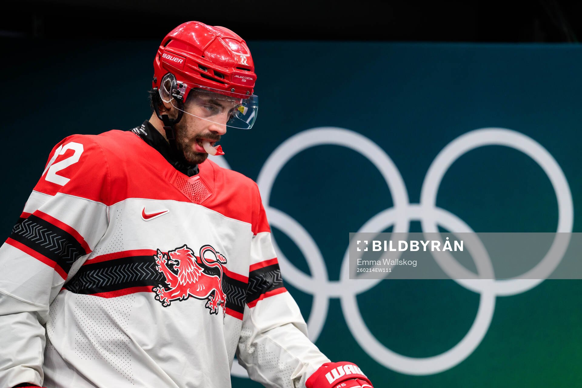 Markus Lauridsen of Denmark in the men's ice hockey game