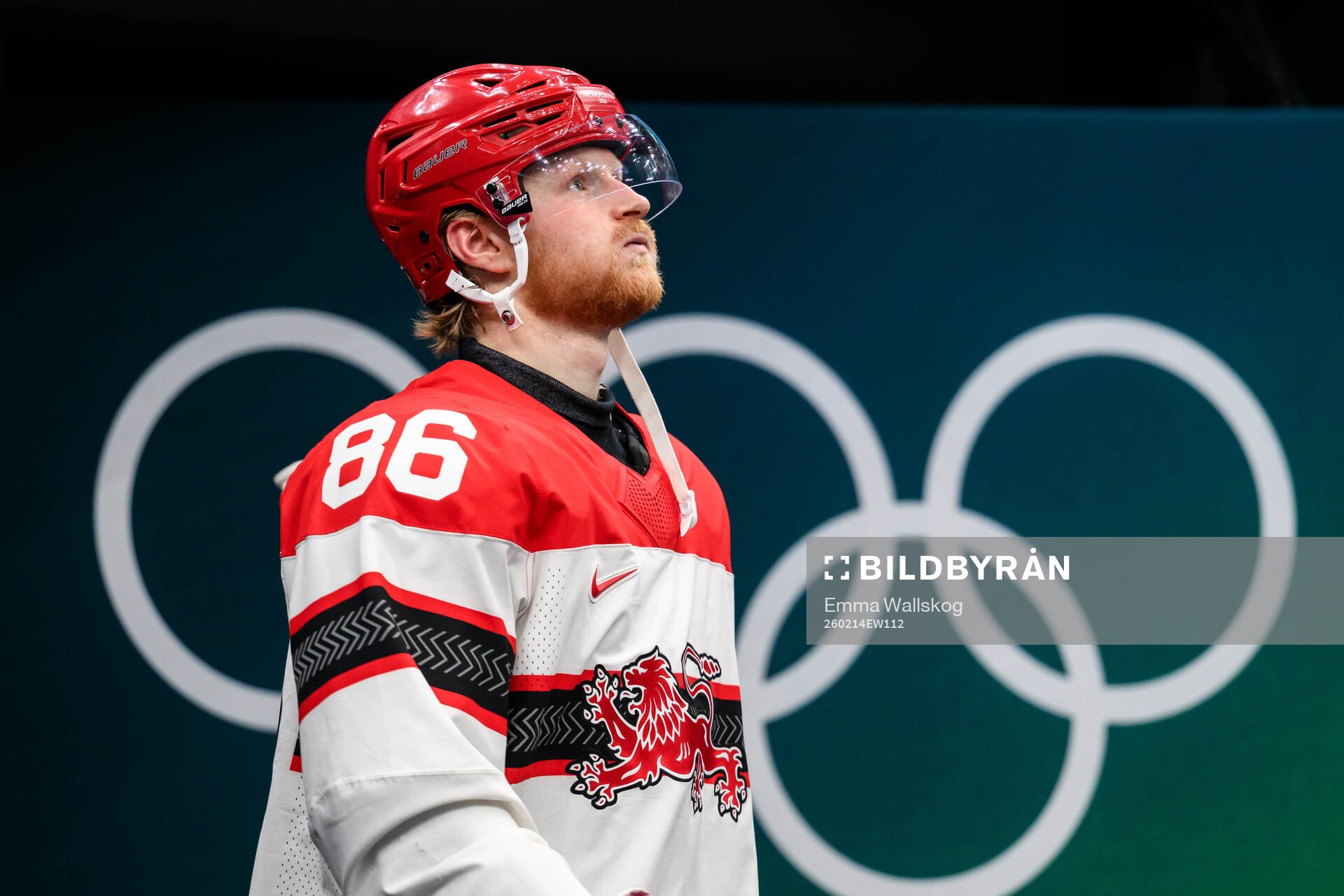 Joachim Blichfeld of Denmark in the men's ice hockey game