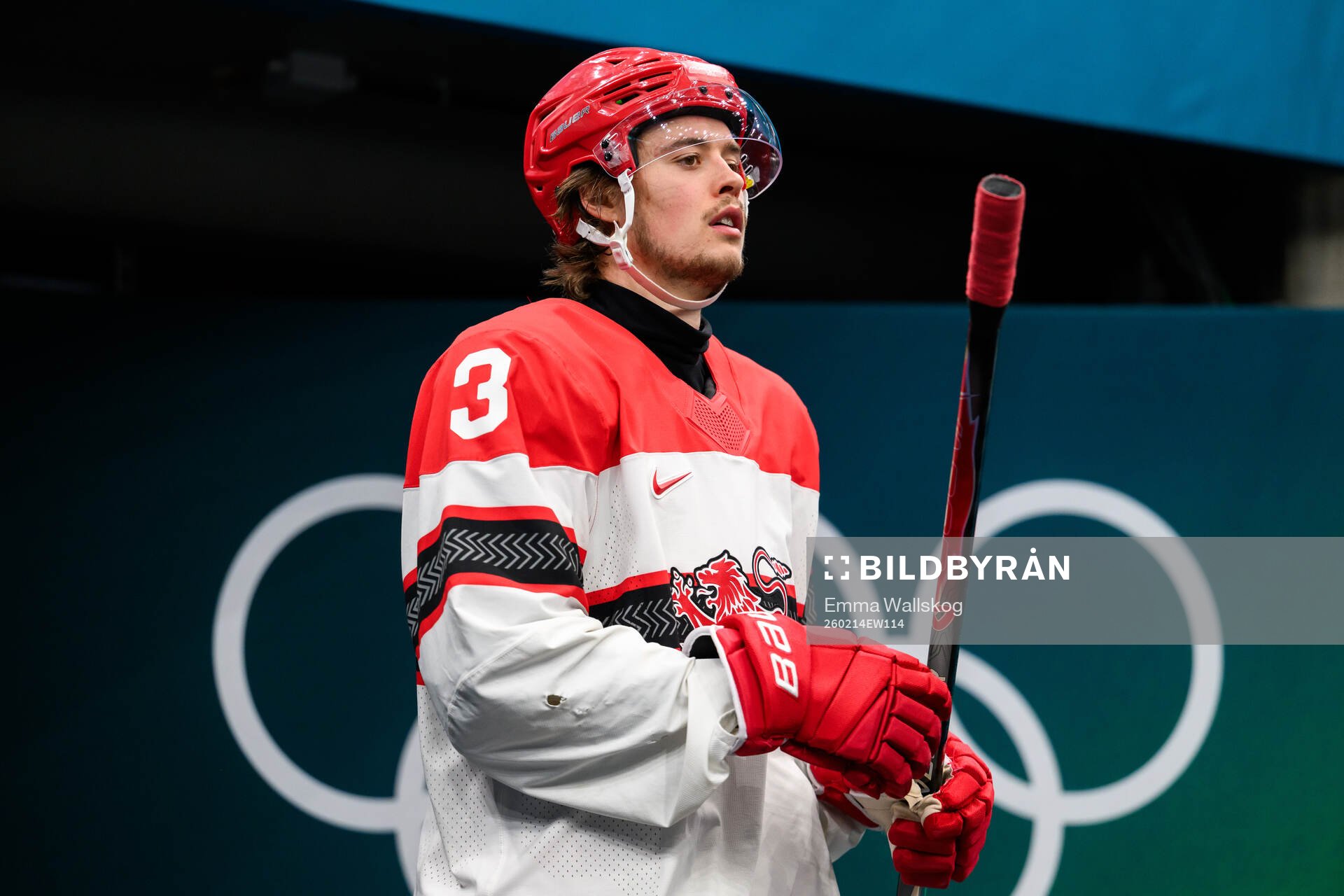 Malte Setkov of Denmark in the men's ice hockey game