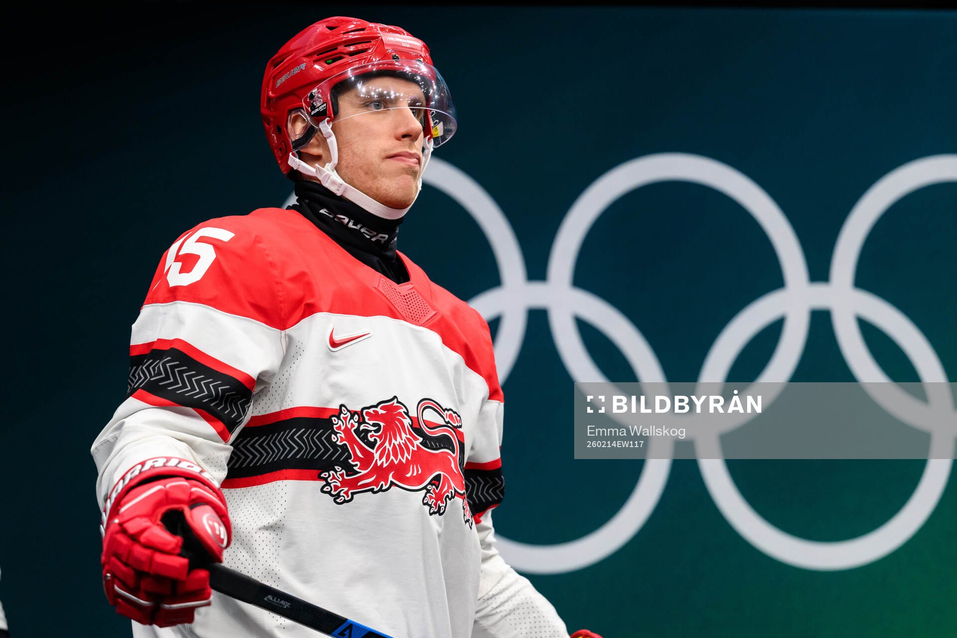 Matias Lassen of Denmark in the men's ice hockey game