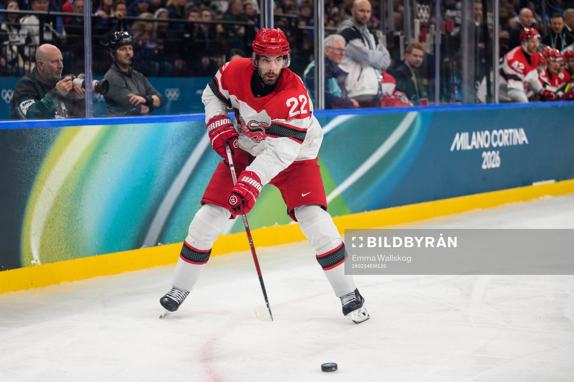 Markus Lauridsen of Denmark in the men's ice hockey game