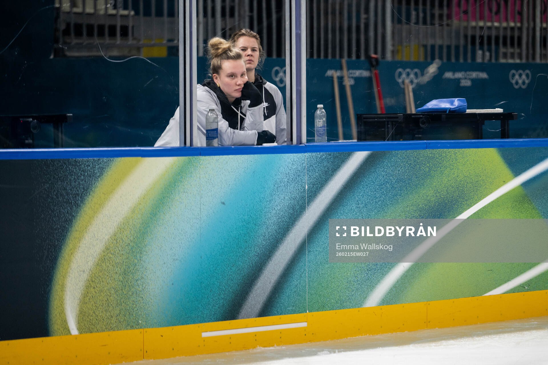 Jenna Raunio and Mira Jungåker of Sweden at an ice hockey