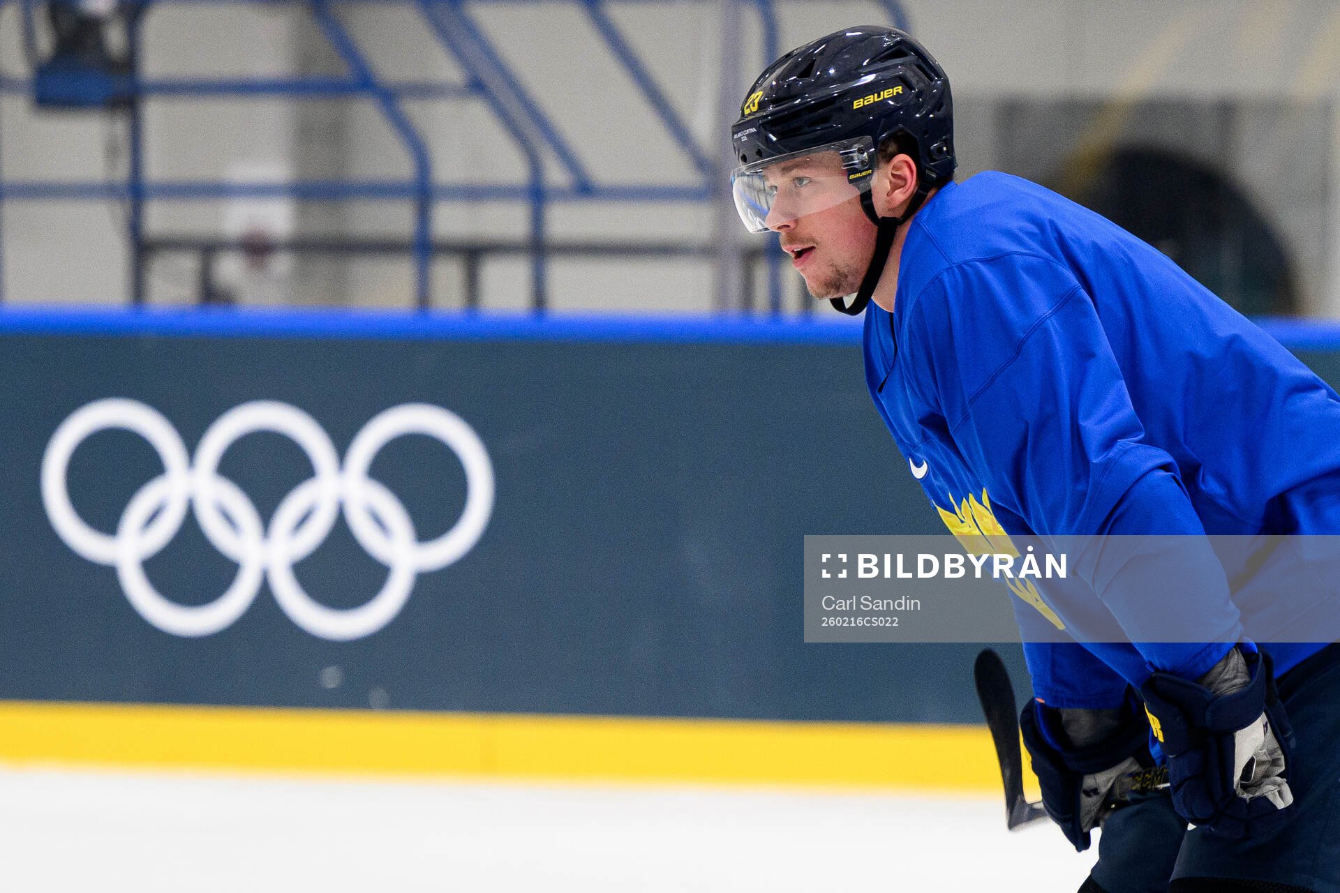 Lucas Raymond of Sweden at an ice hockey practice session