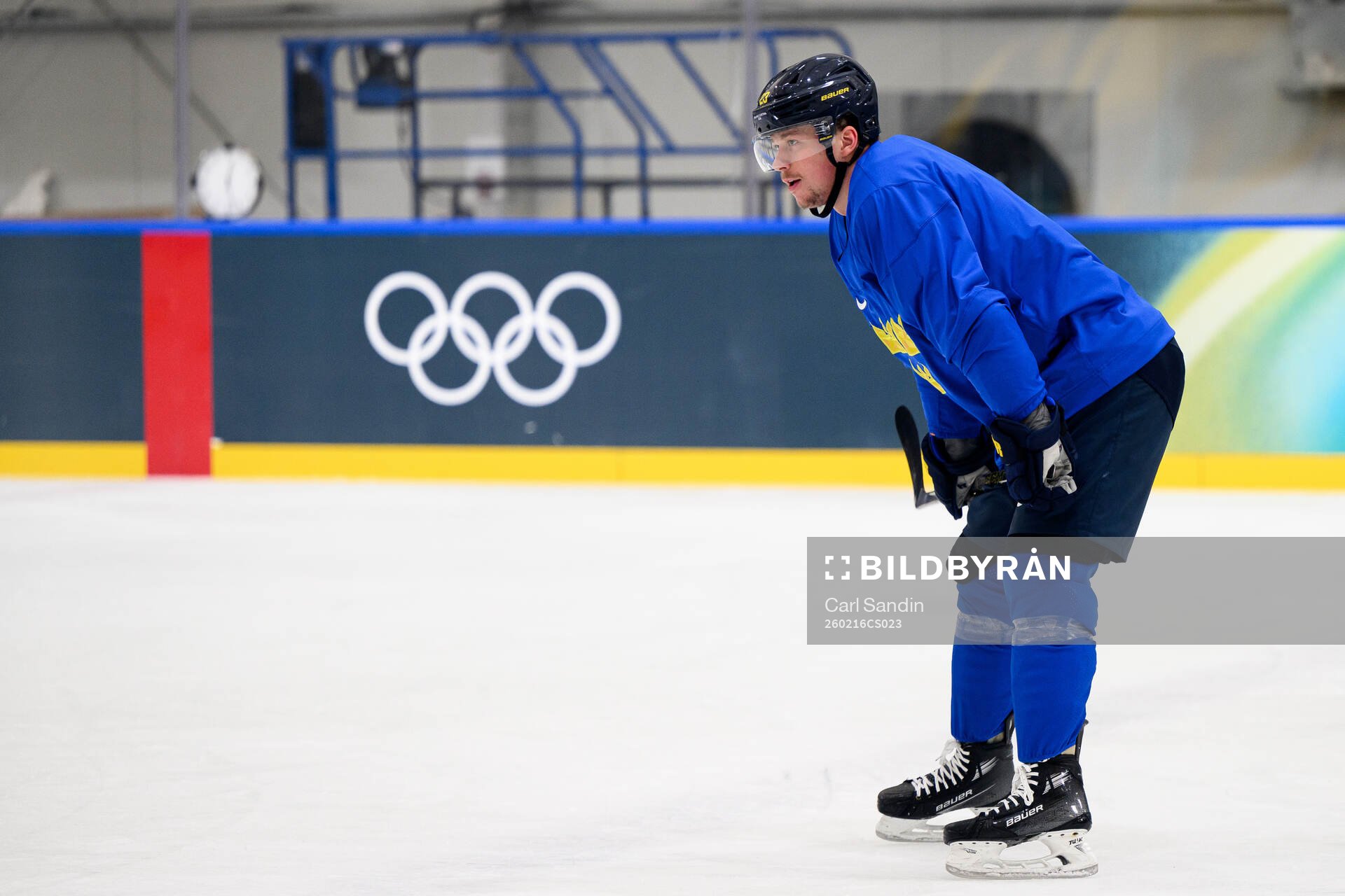 Lucas Raymond of Sweden at an ice hockey practice session