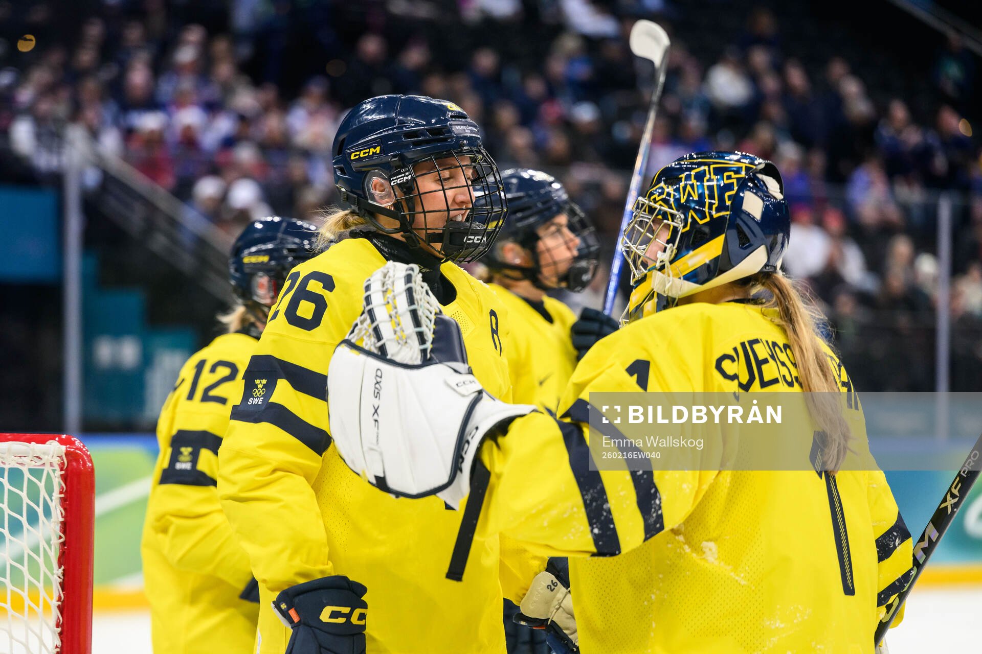 Hanna Olsson and goaltender Ebba Svensson Träff of Sweden