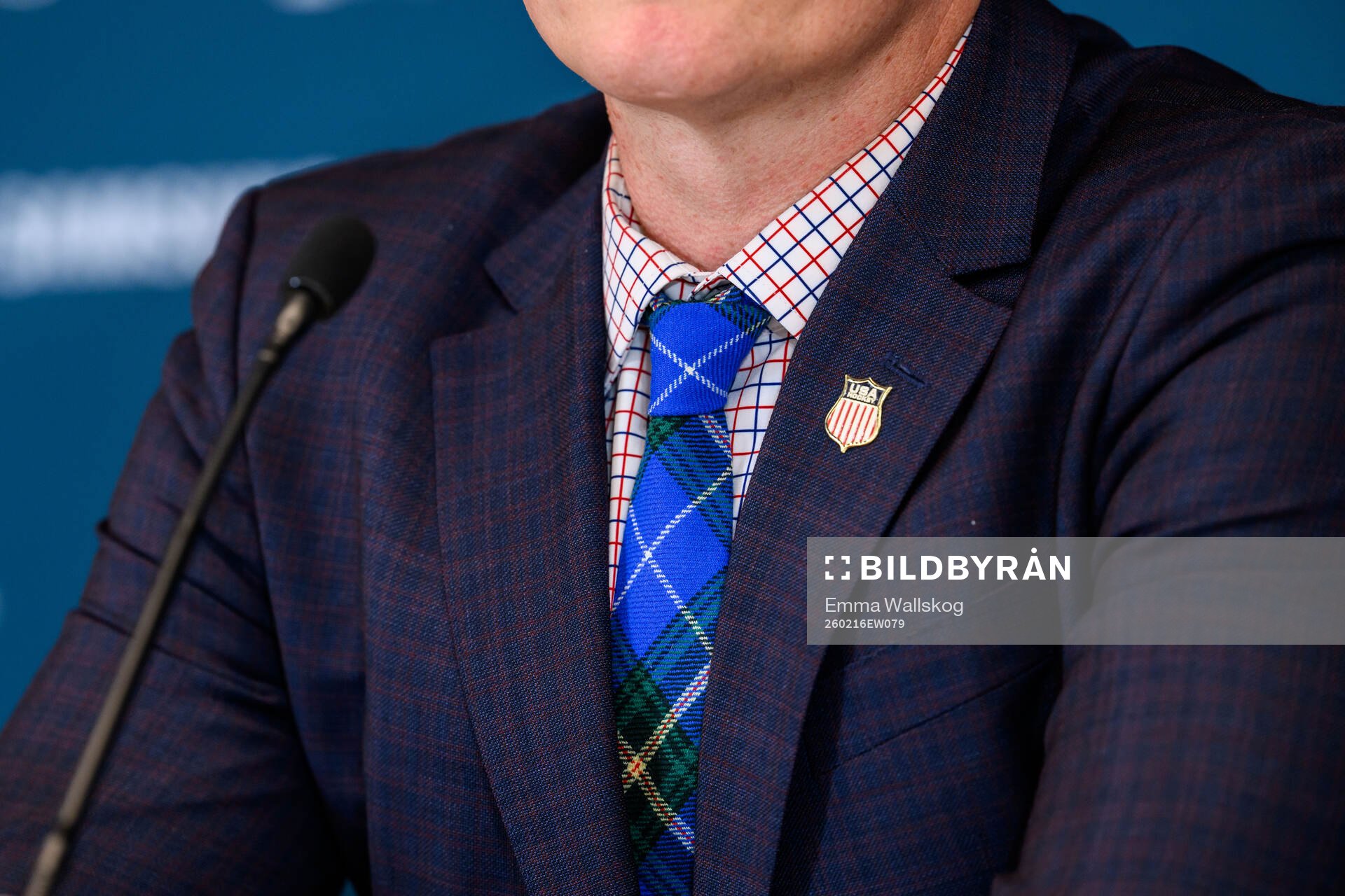 A detailed view of the tie of head coach John Wroblewski of