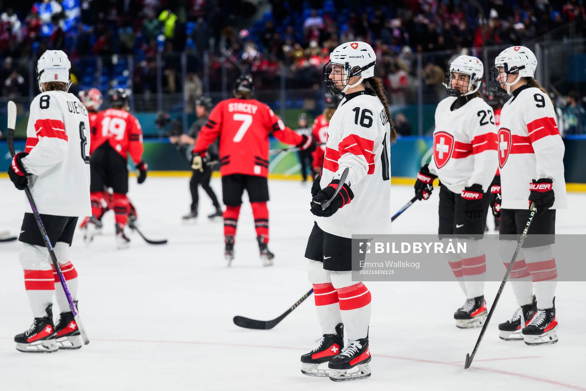 Nicole Vallario of Switzerland looks dejected