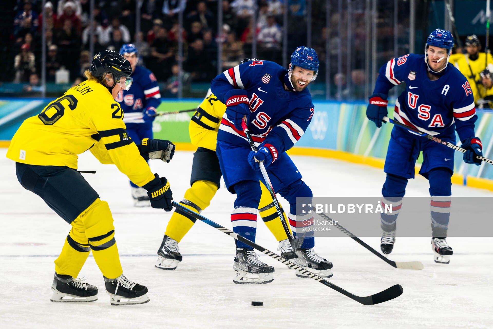 Jaccob Slavin of USA in the men's ice hockey quarterfinal