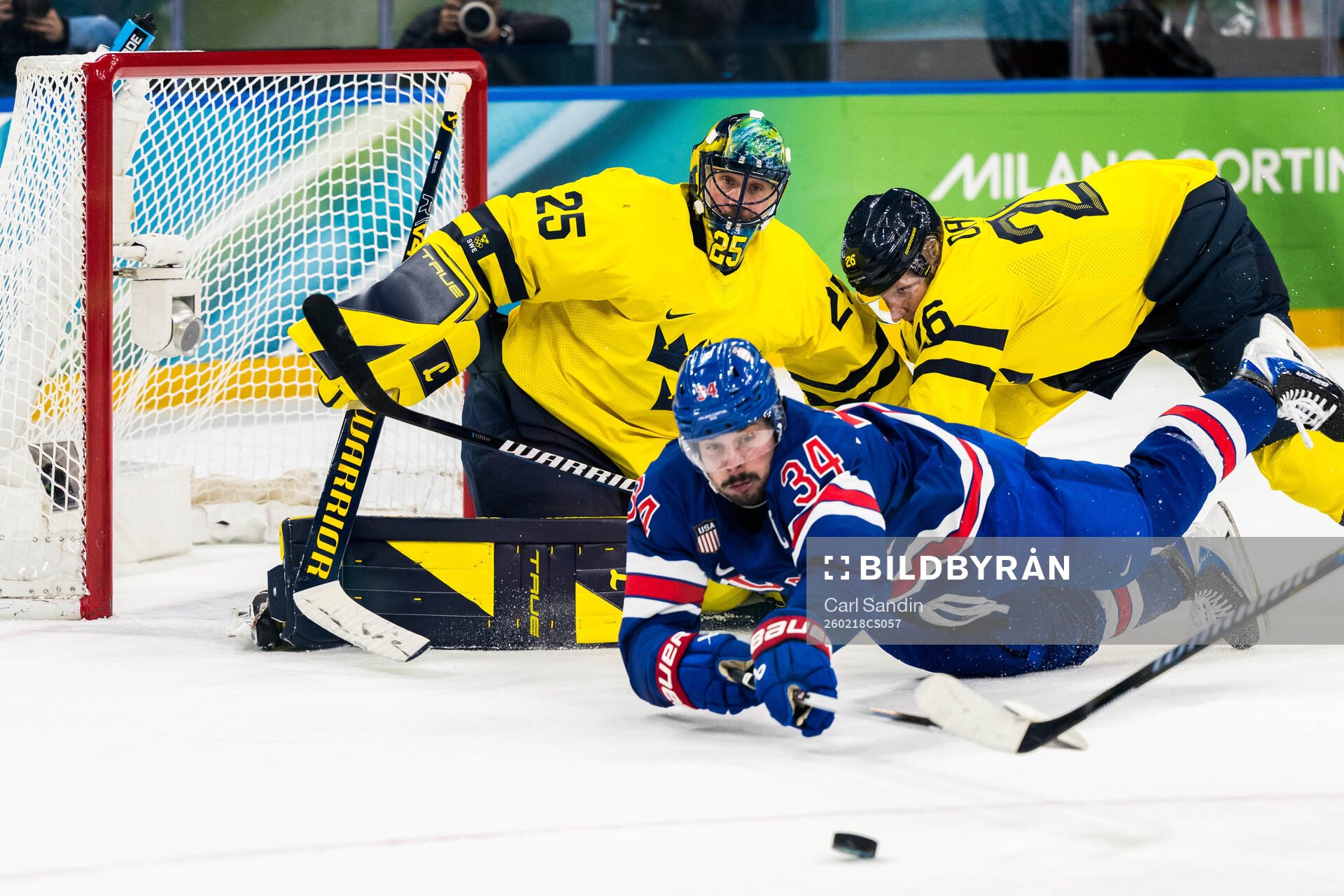 Goaltender Jacob Markström and Rasmus Dahlin of Sweden and