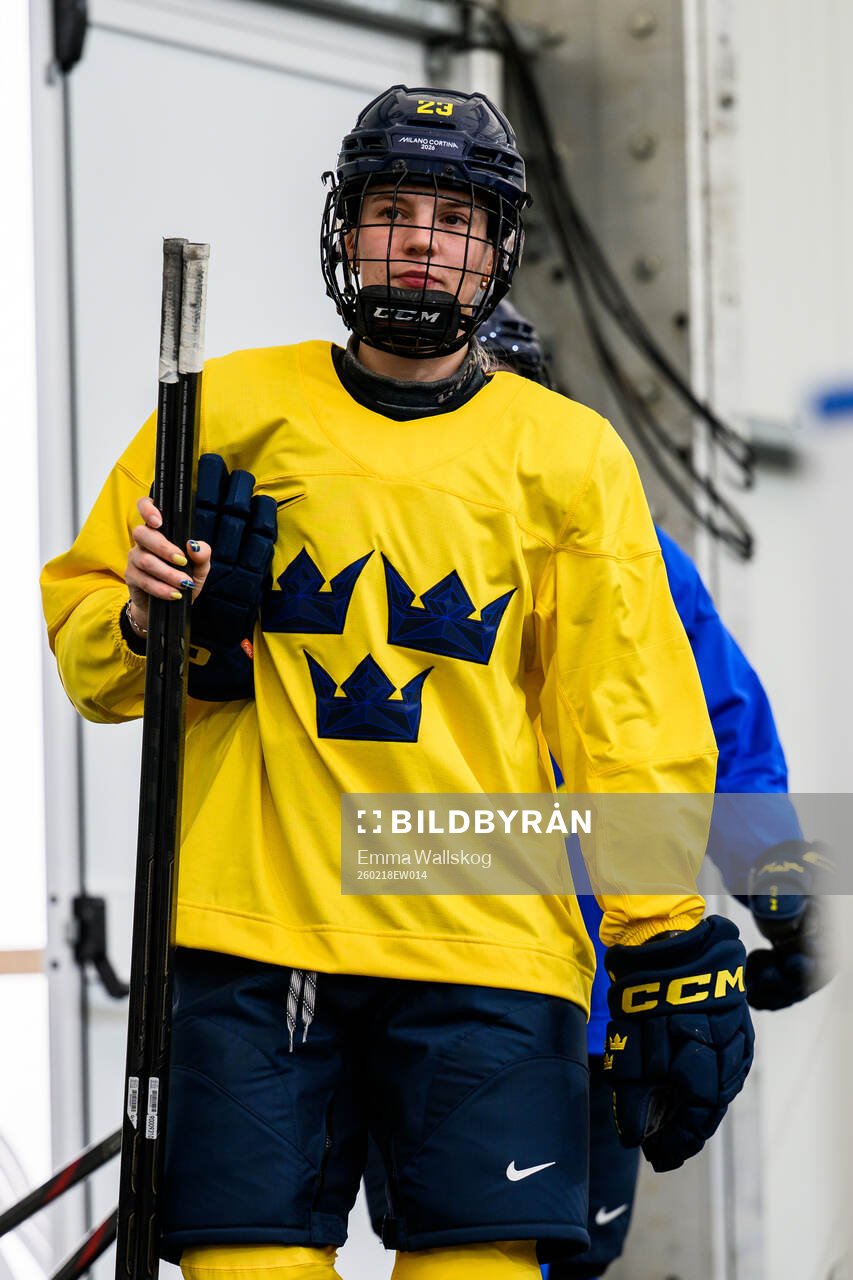 Thea Johansson of Sweden at an ice hockey practice session