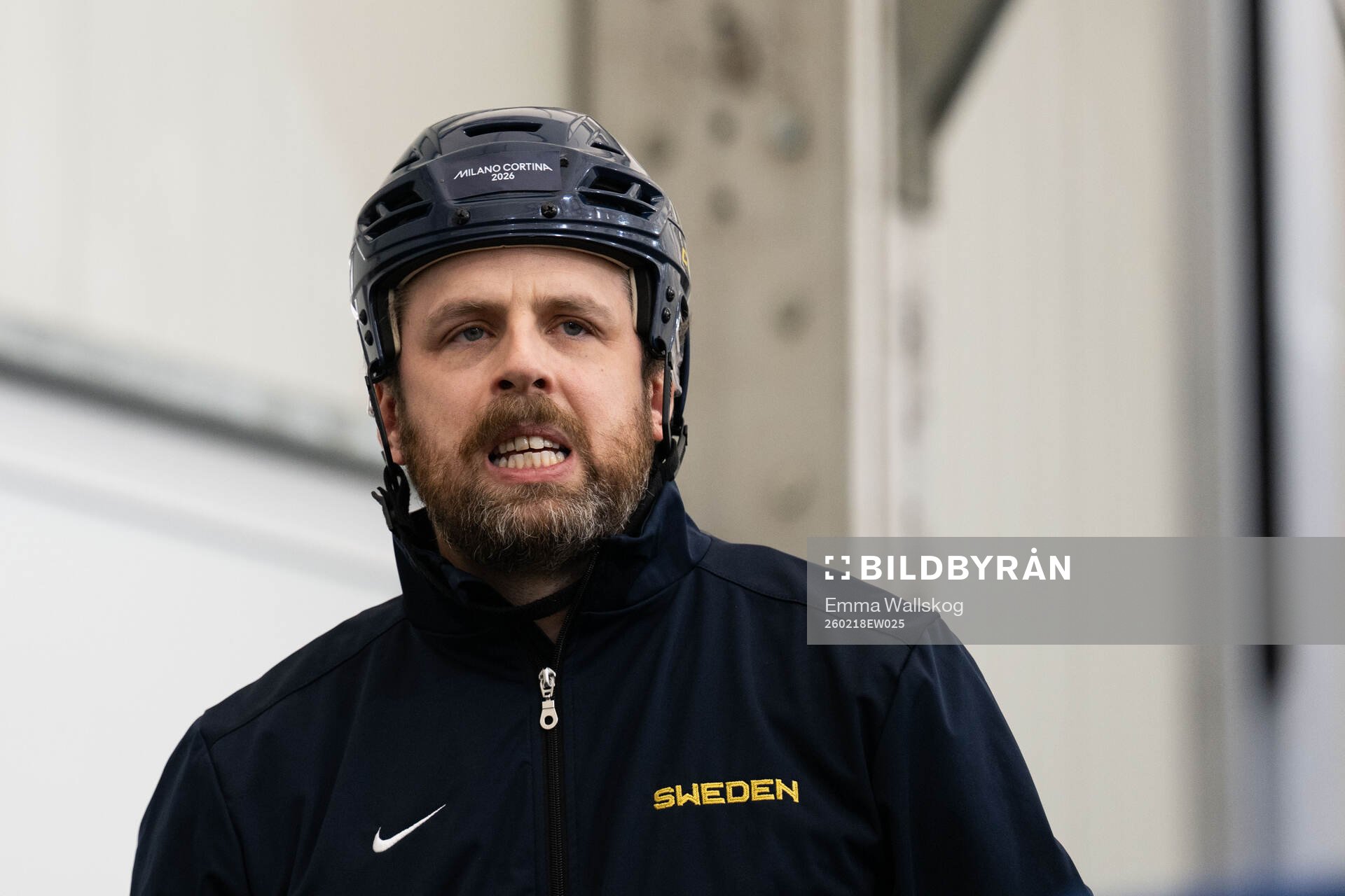 Head coach Ulf Lundberg of Sweden at an ice hockey practice