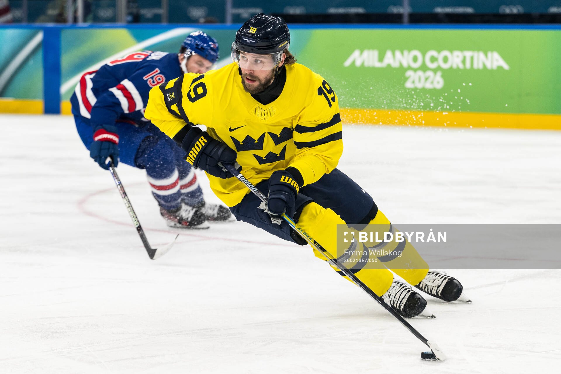 Adrian Kempe of Sweden in the men's ice hockey quarterfinal