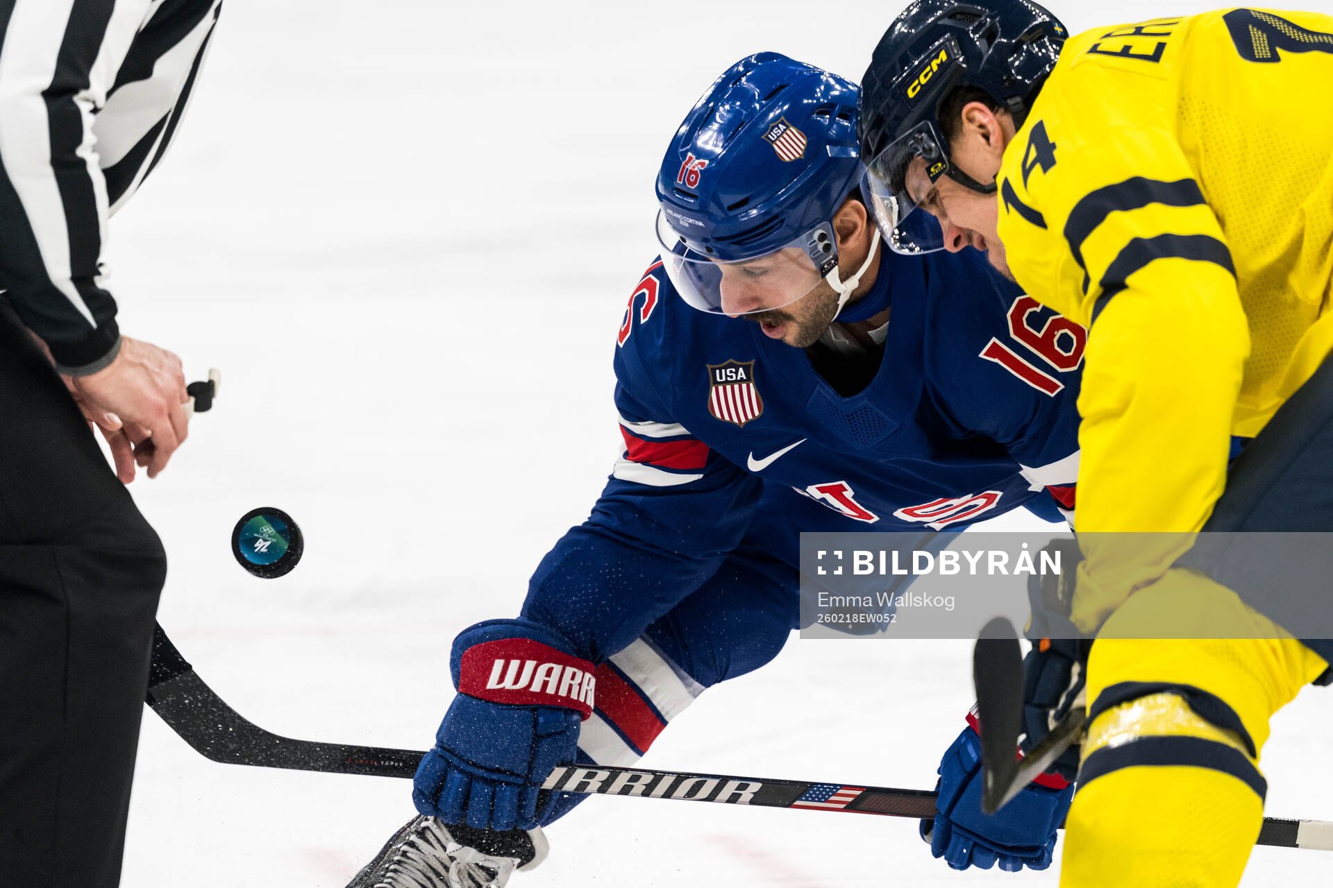 Vincent Trocheck of USA and Joel Eriksson Ek of Sweden in