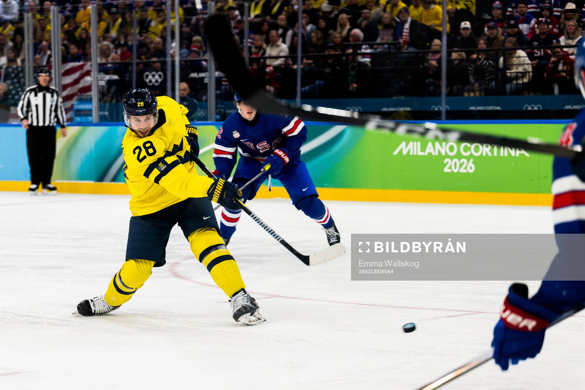 Elias Lindholm of Sweden in the men's ice hockey