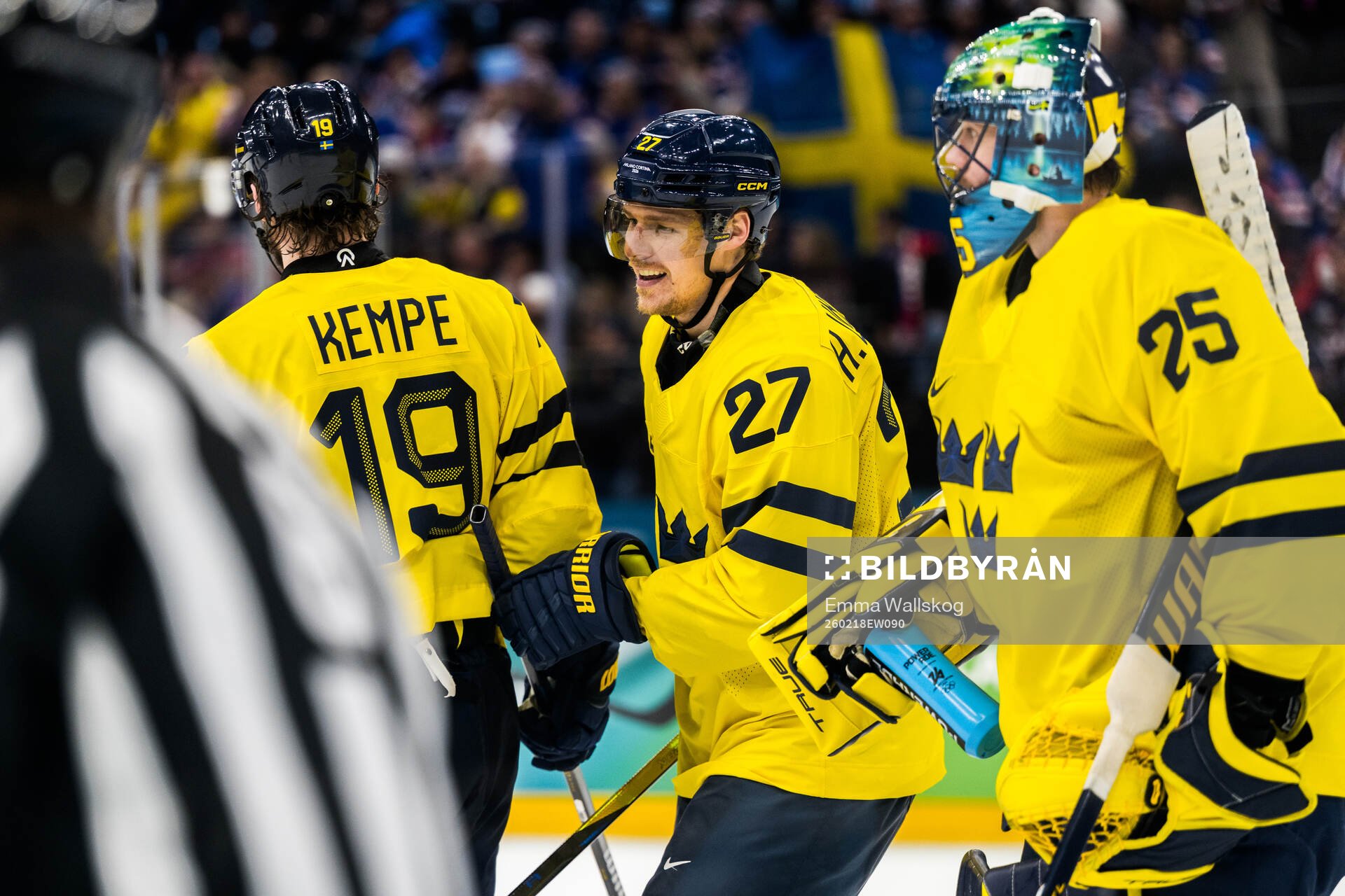 Adrian Kempe, Hampus Lindholm and goaltender Jacob