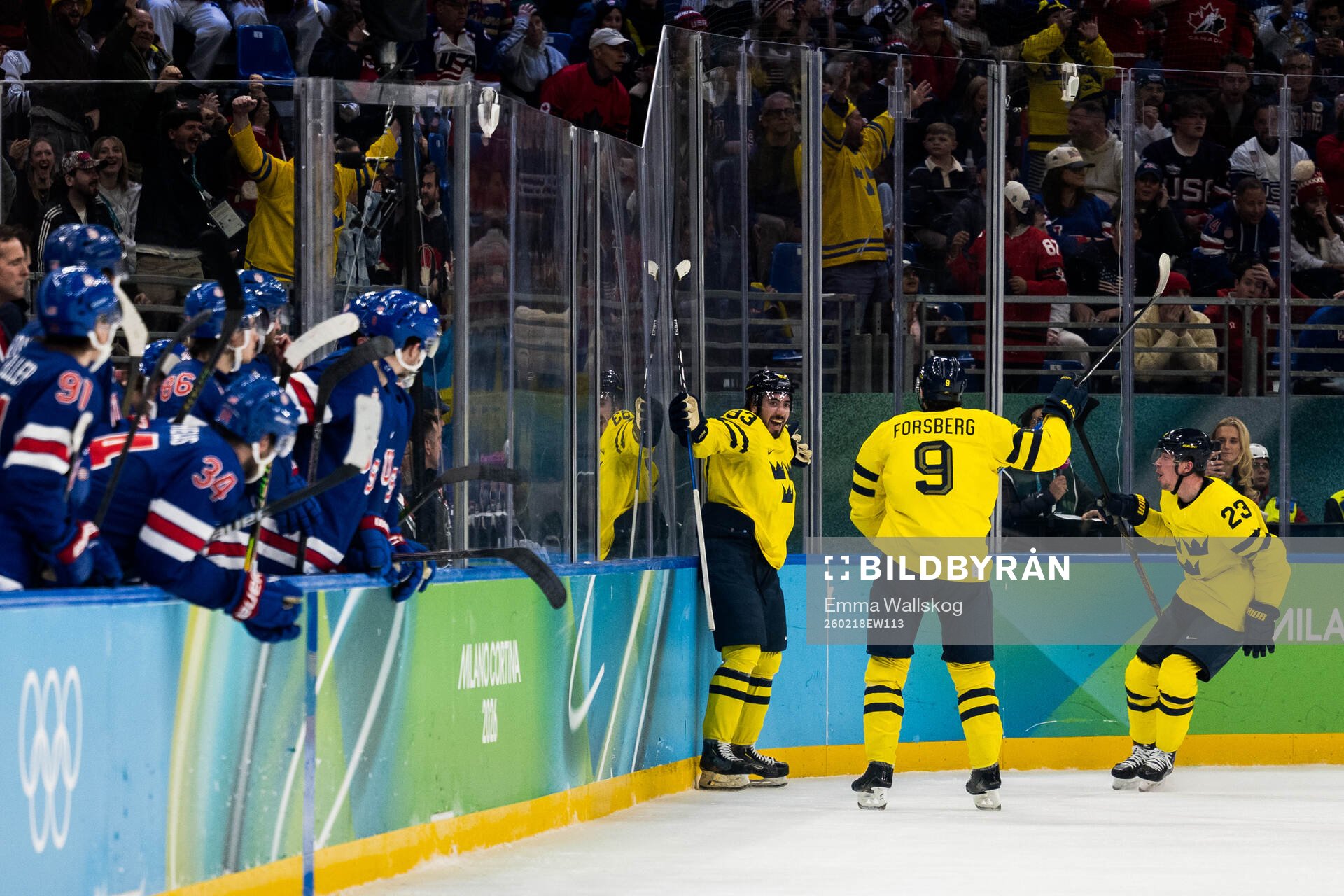 Mika Zibanejad, Filip Forsberg and Lucas Raymond of Sweden
