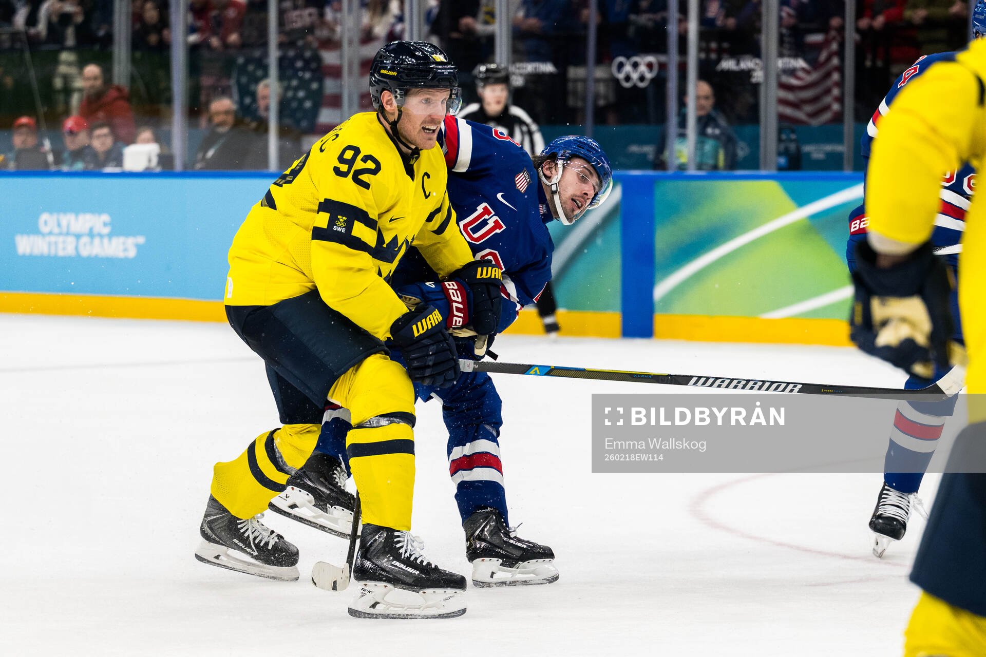 Gabriel Landeskog of Sweden and Quinn Hughes of USA in the