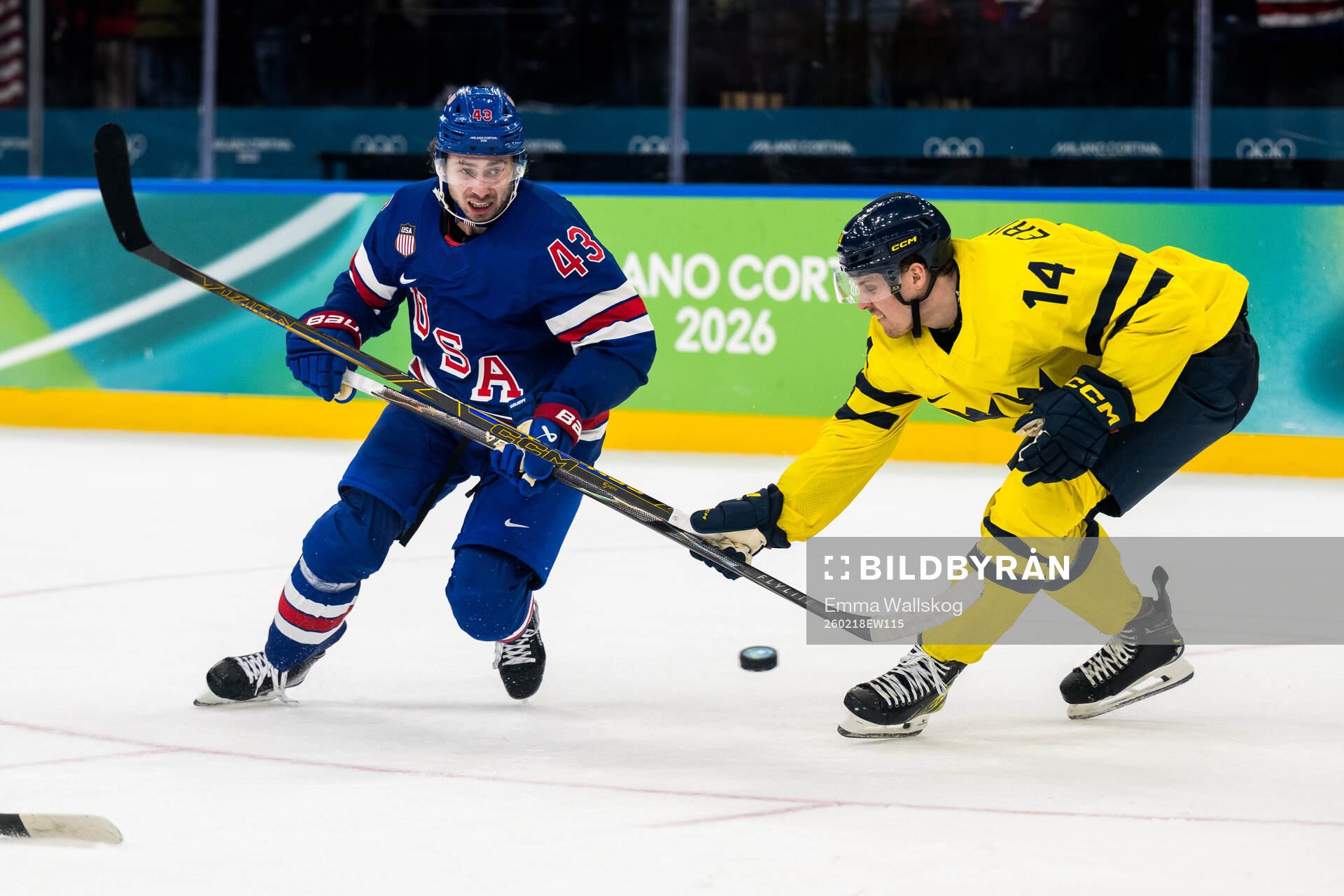 Quinn Hughes of USA and Joel Eriksson Ek of Sweden in the