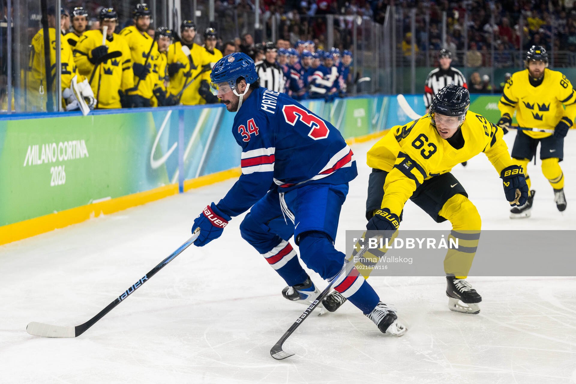 Auston Matthews of USA and Jesper Bratt of Sweden in the