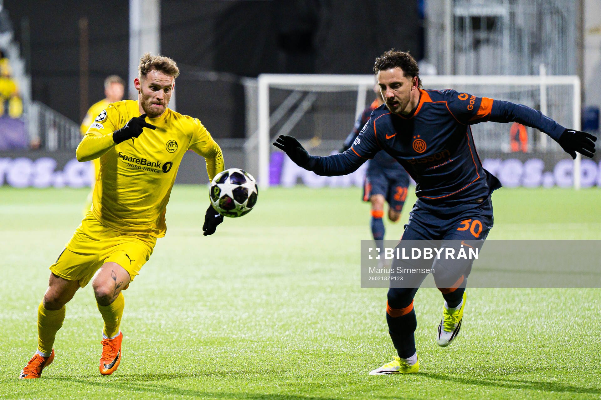 Ole Didrik Blomberg of Bodø/Glimt and Carlos Augusto of