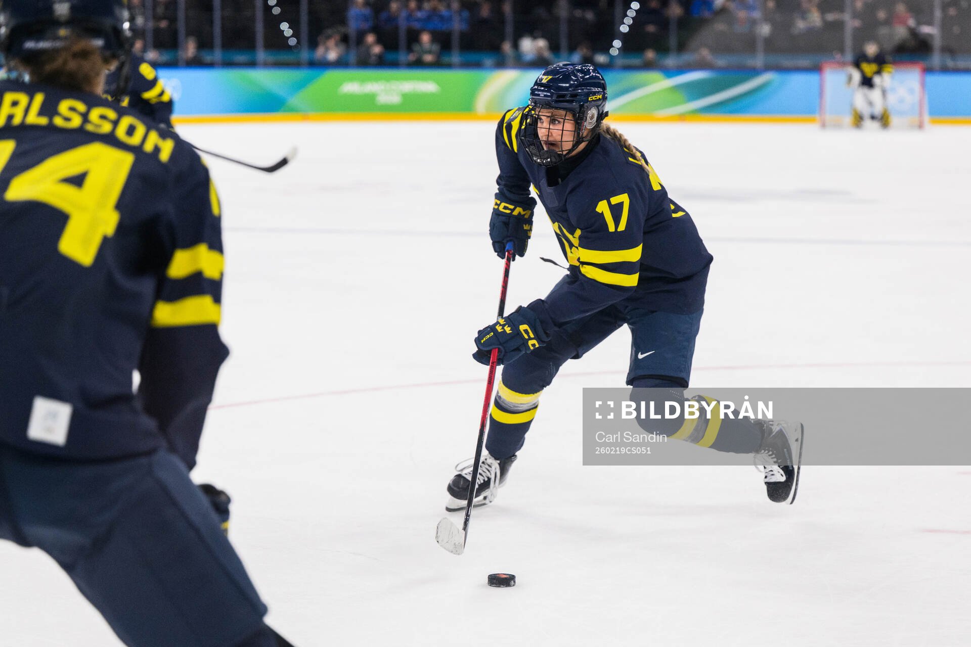 Sofie Lundin of Sweden in the women's ice hockey bronze