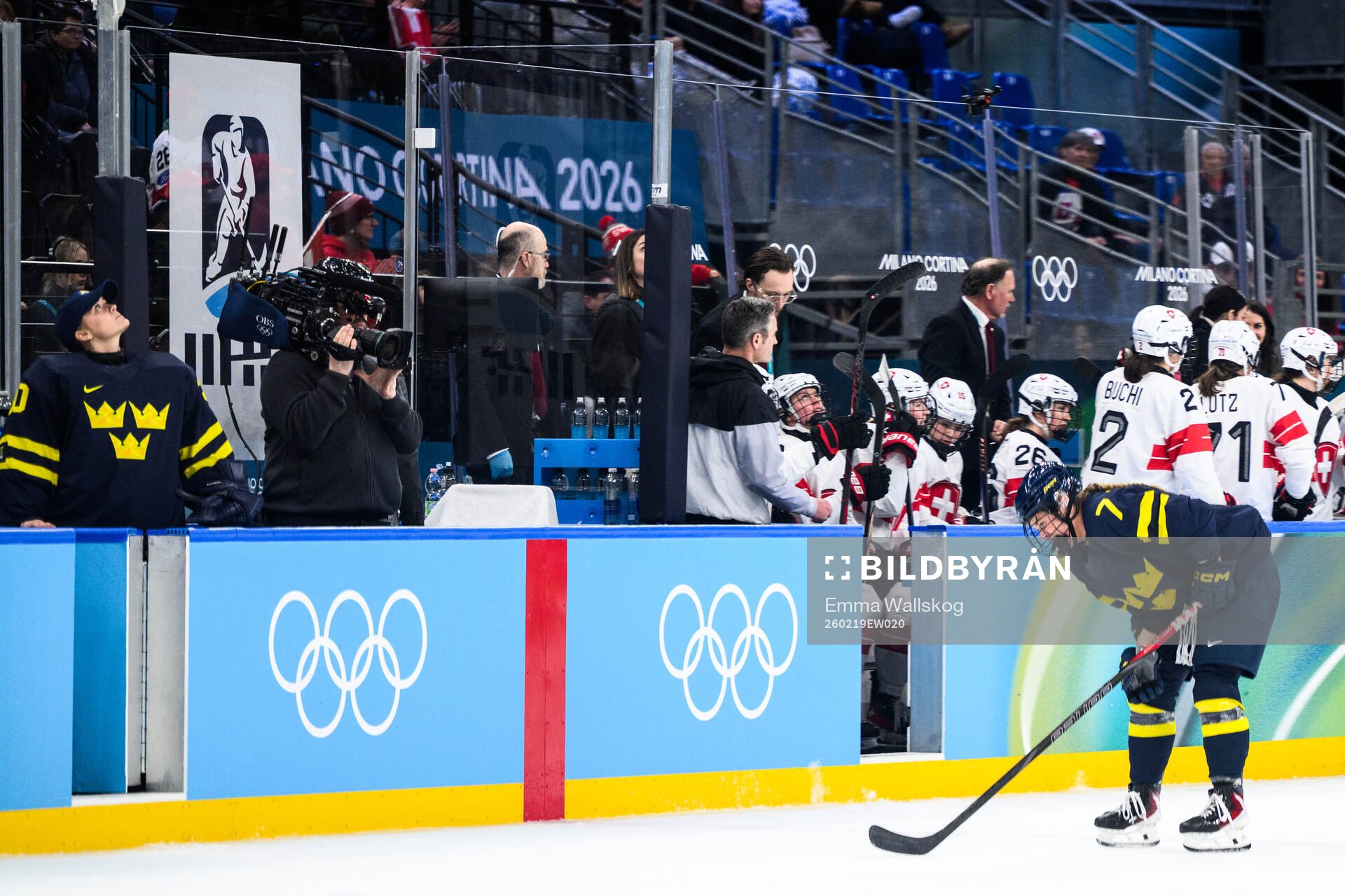 Mira Jungåker of Sweden in pain in the women's ice hockey