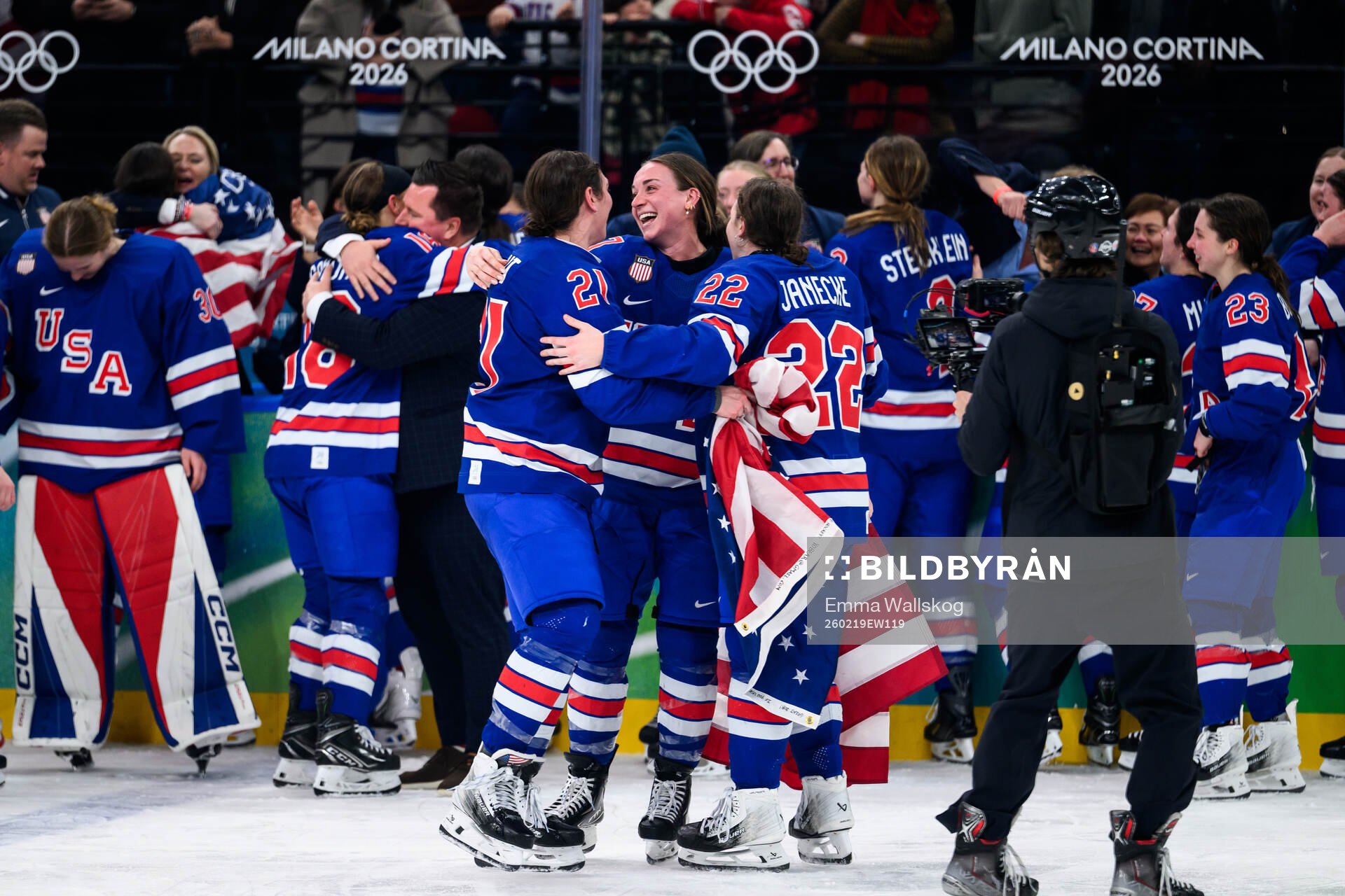 Hilary Knight, Taylor Heise and Tessa Janecke of USA