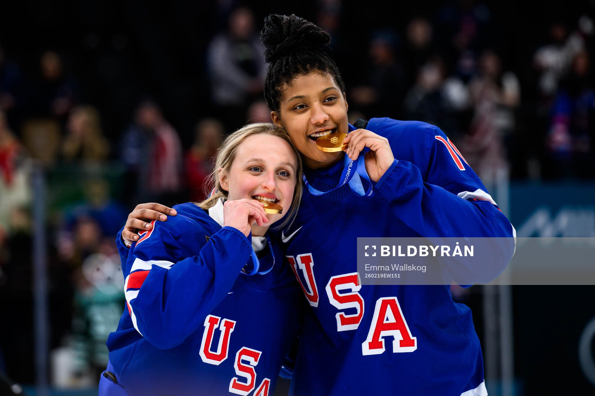 Kirsten Simms and Laila Edwards of USA celebrate with their