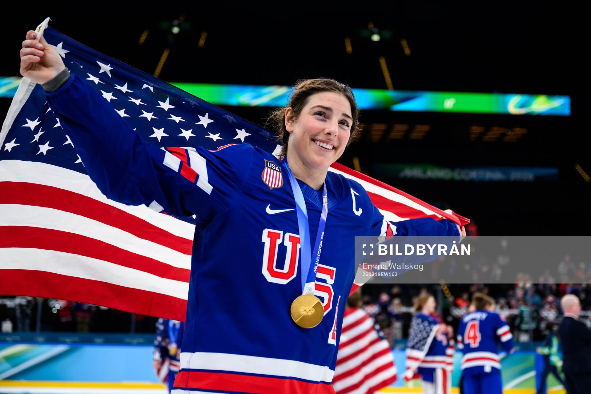 Hilary Knight of USA celebrates with her gold medal