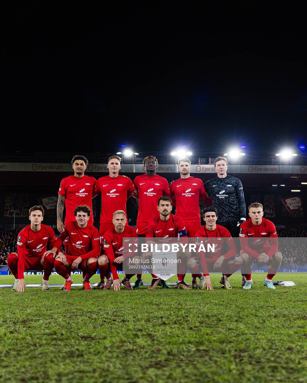 The starting eleven of Brann, from the top left; Noah Holm,