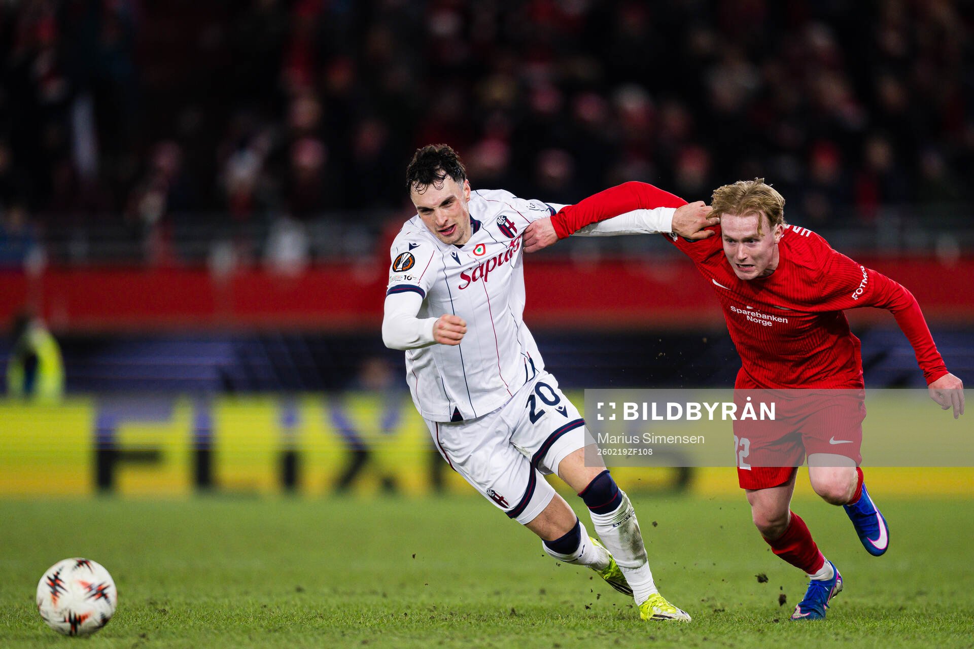 Nadir Zortea of Bologna and Markus Haaland of Brann