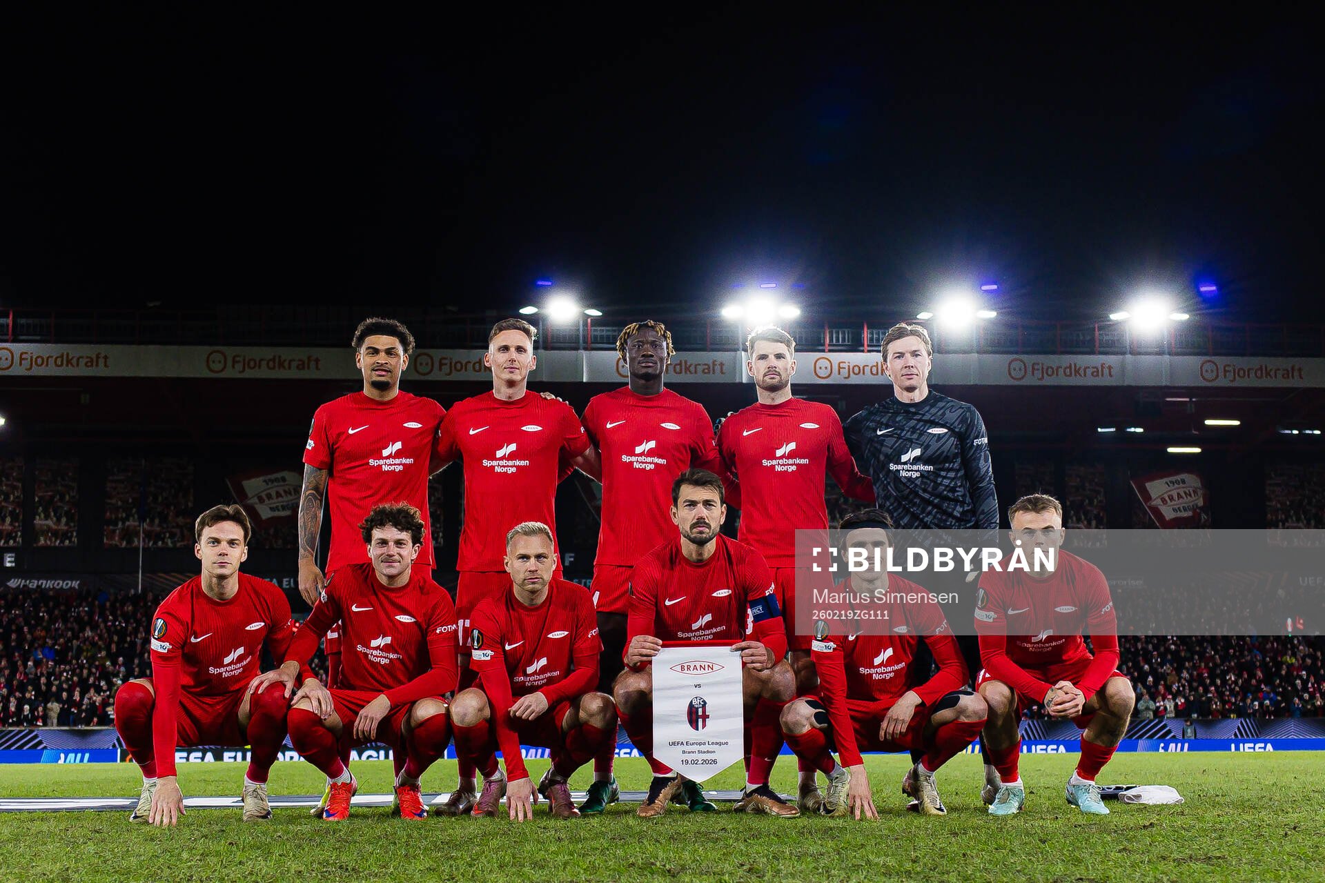 The starting eleven of Brann, from the top left; Noah Holm,