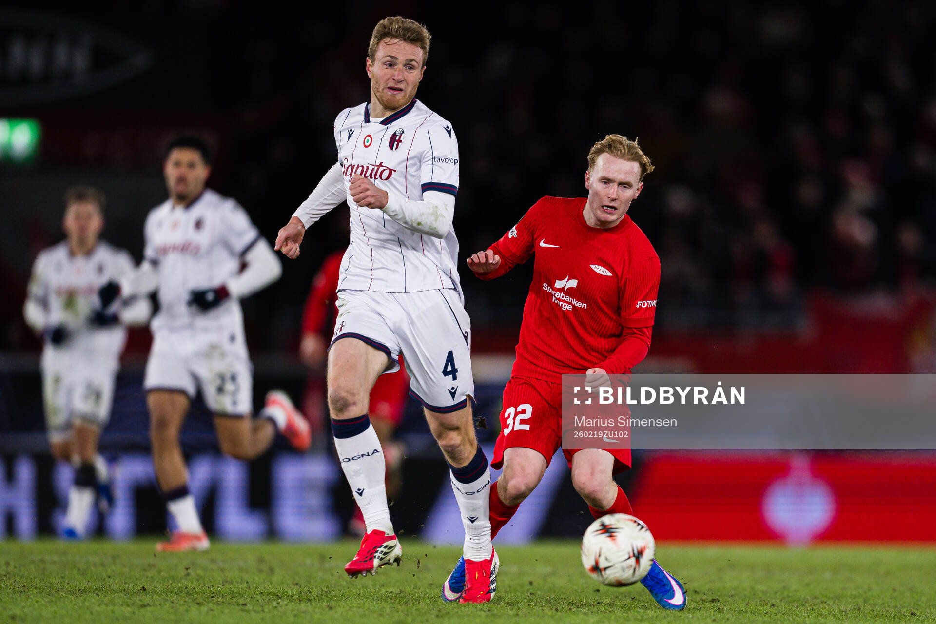 Tommaso Pobega of Bologna and Markus Haaland of Brann