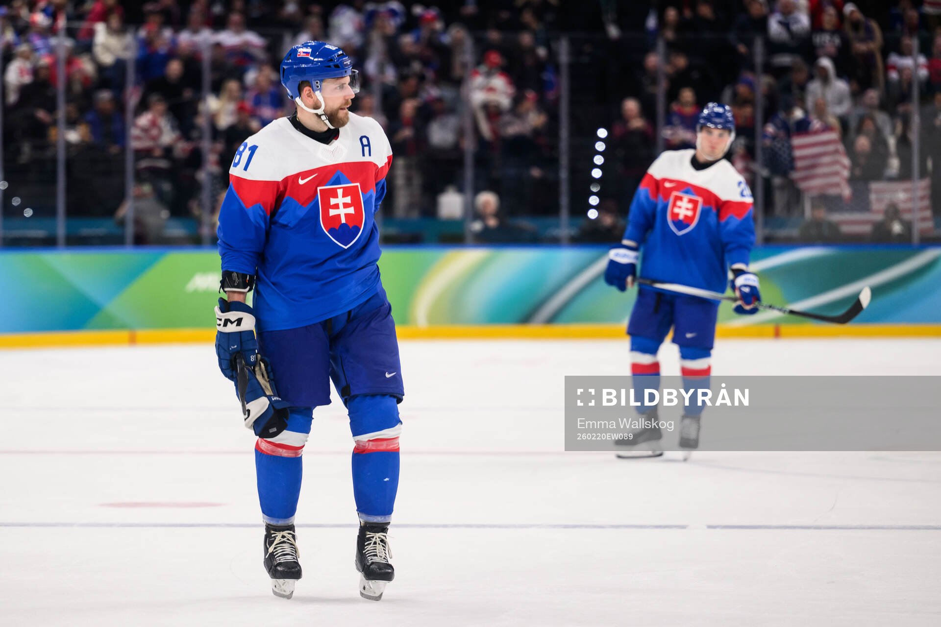 Erik Cernak of Slovakia looks dejected in the men's ice