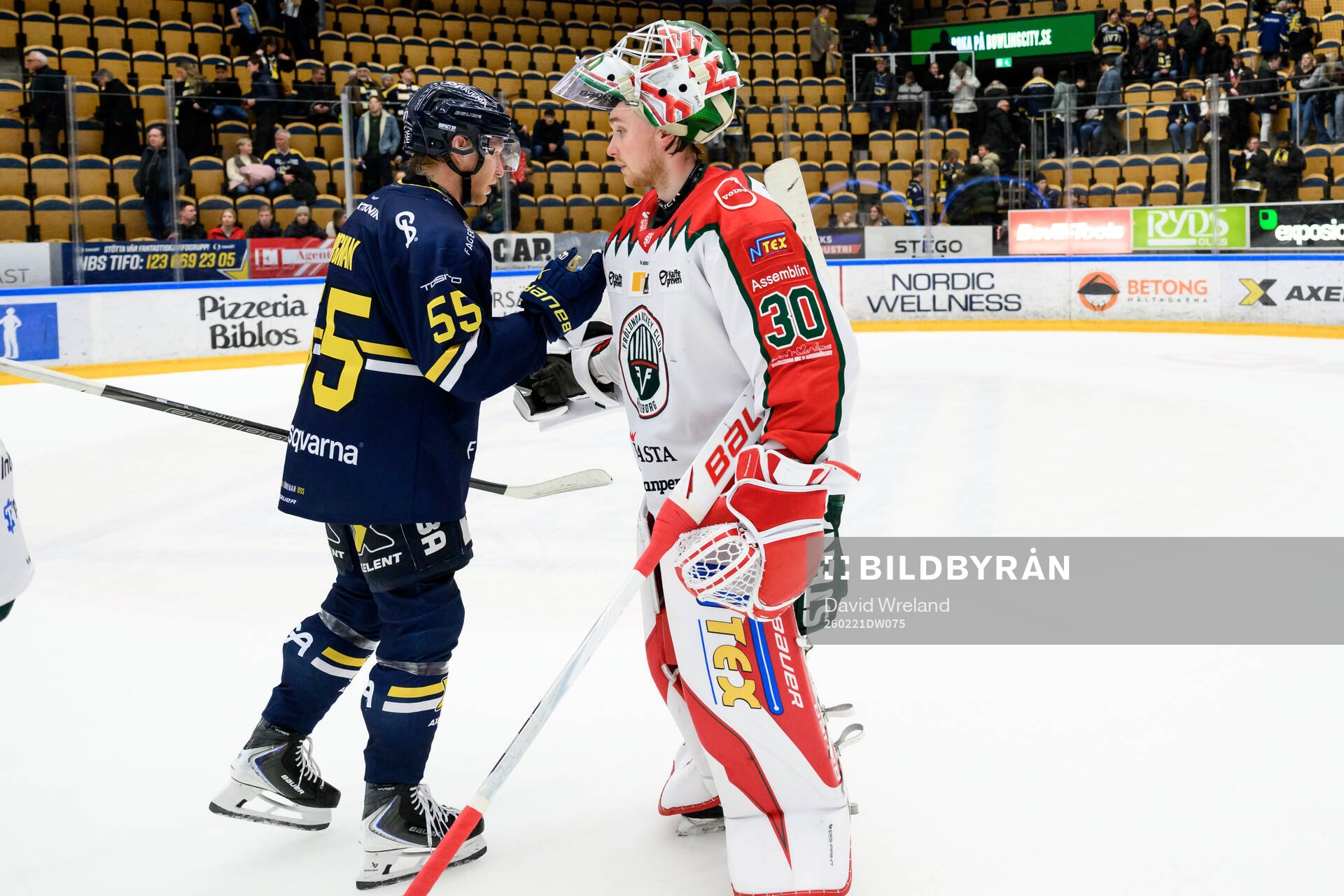 HV71s Andreas Borgman och Frölundas målvakt Tobias