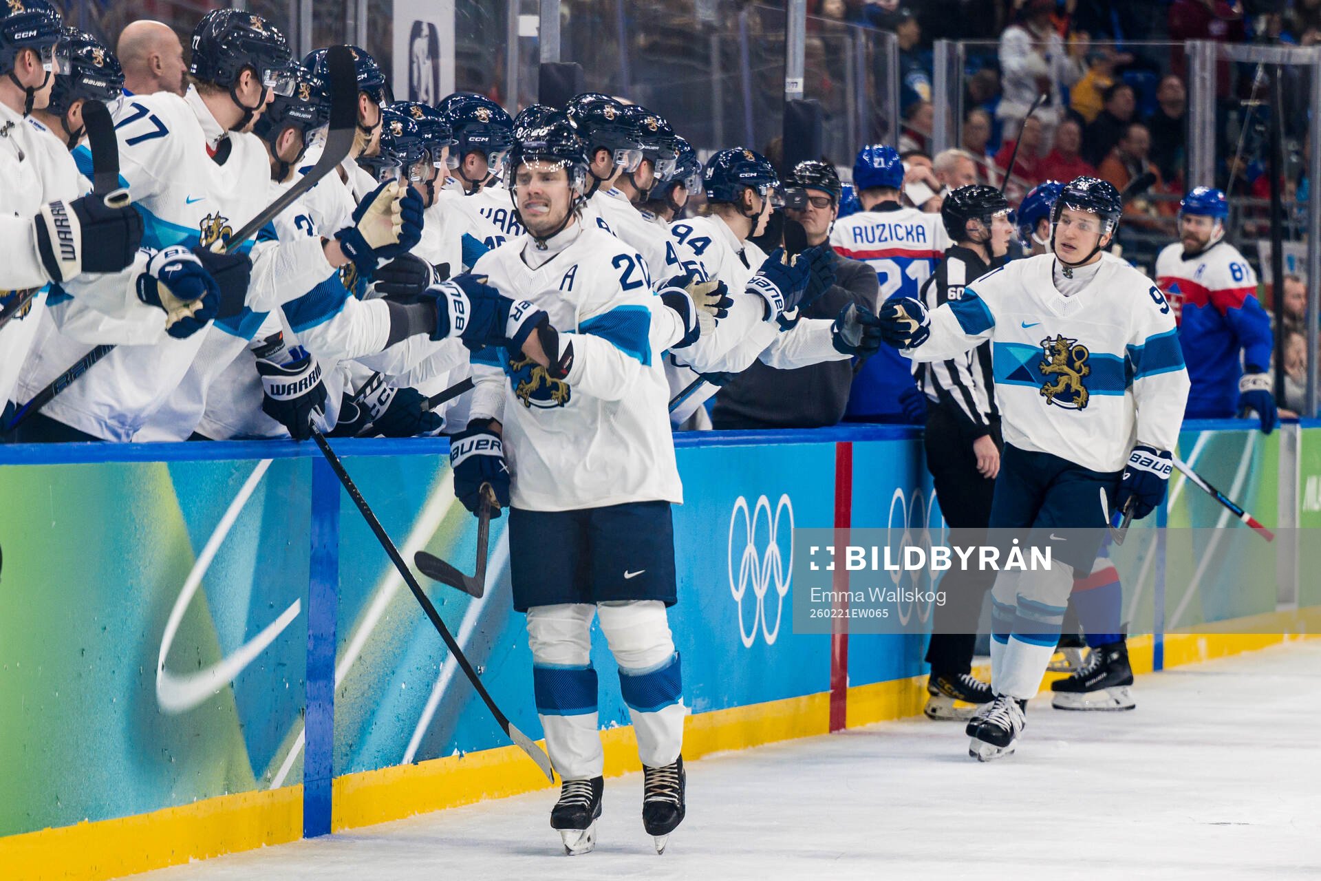 Sebastian Aho of Finland celebrates scoring 0-1  in the