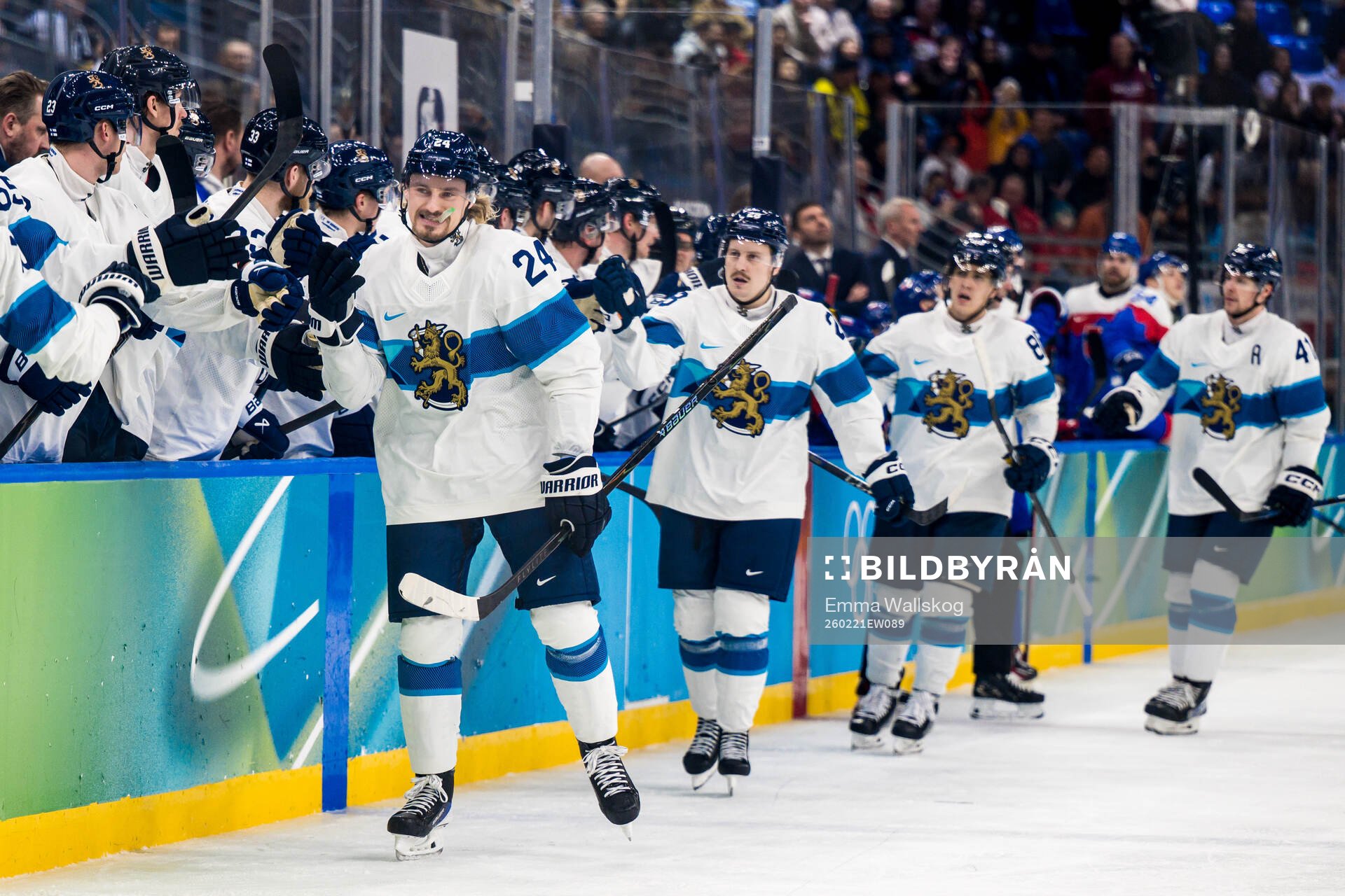 Roope Hintz of Finland celebrates scoring 1-3 in the men's