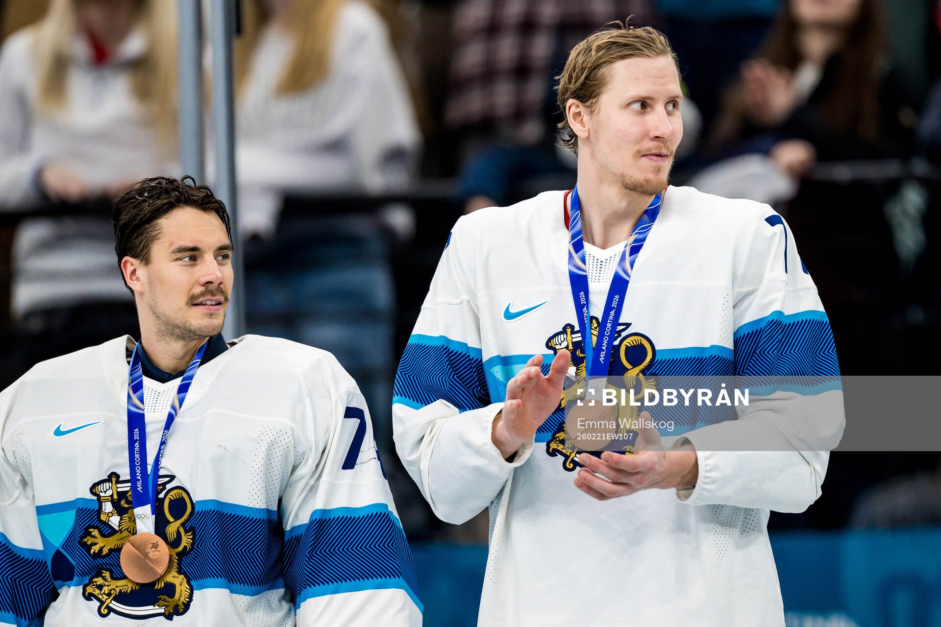 Niko Mikkola of Finland with their bronze medals at the