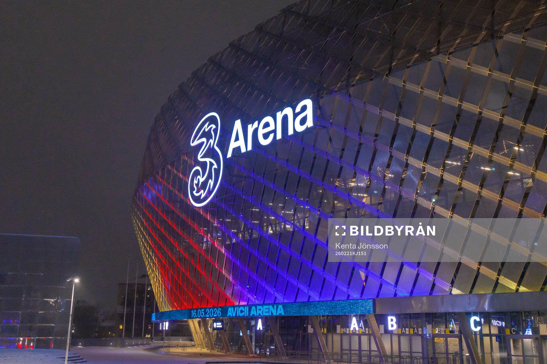 3Arena upplyst i Djurgårdens färger