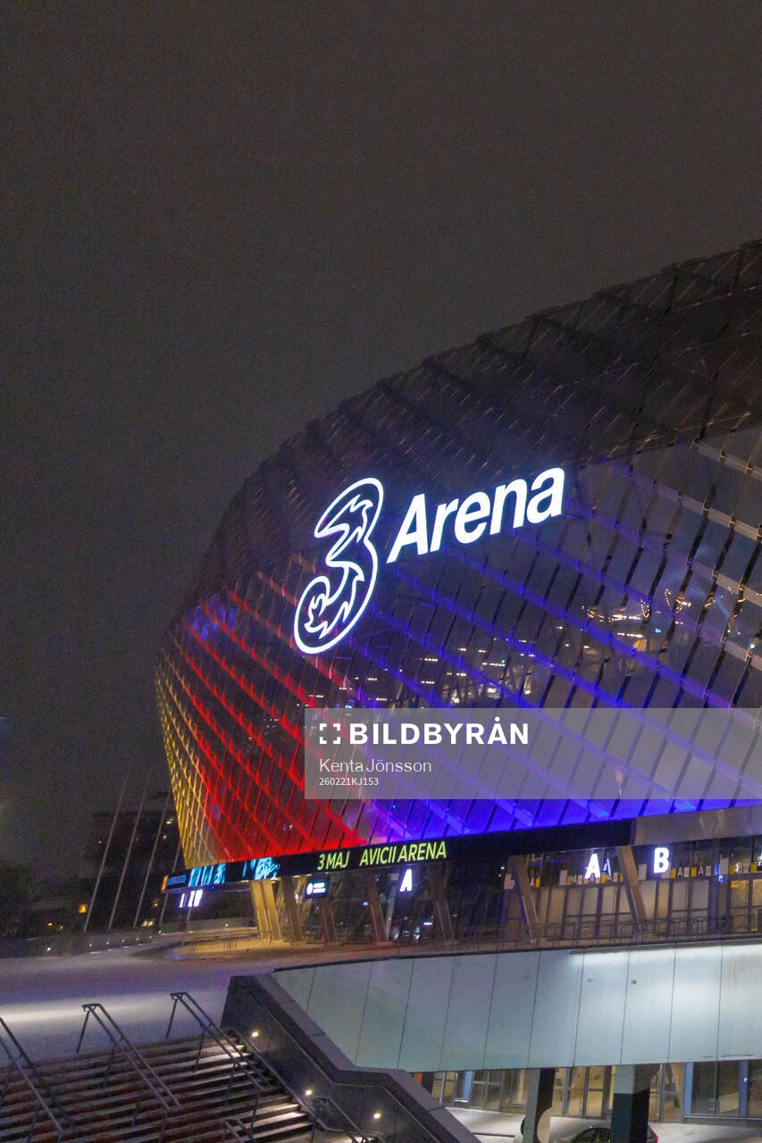 3Arena upplyst i Djurgårdens färger
