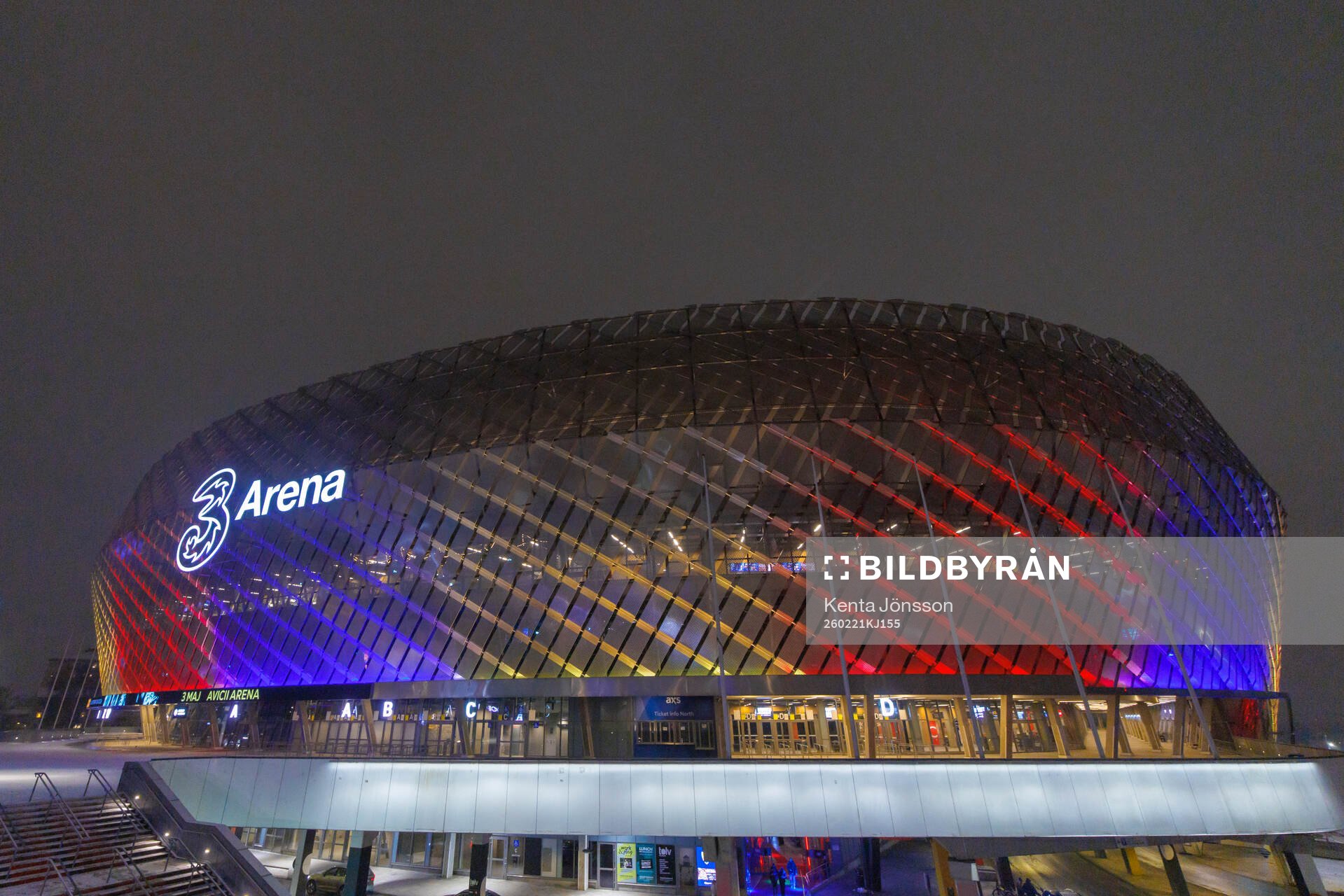 3Arena upplyst i Djurgårdens färger