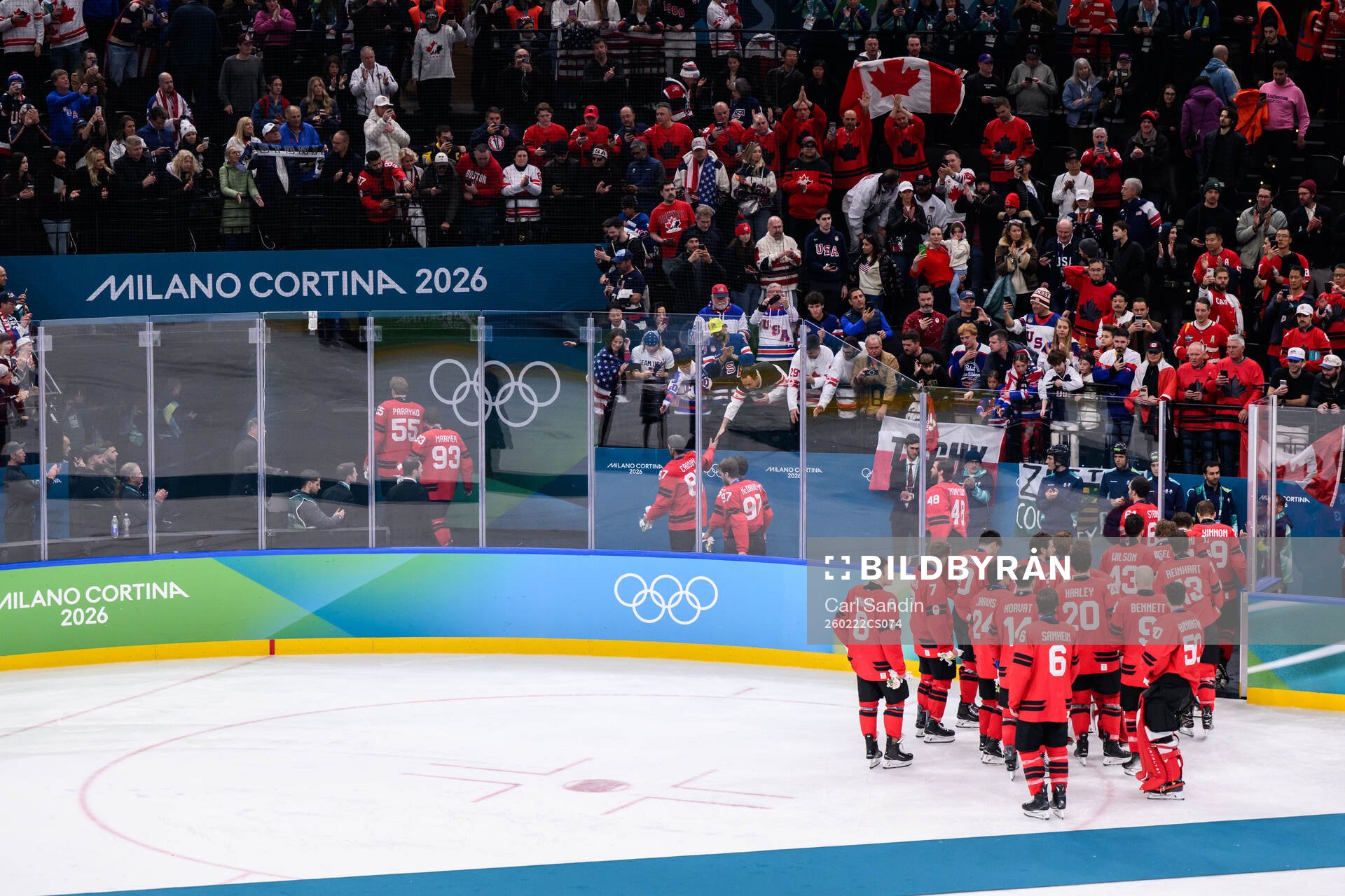 Players of Canada leave the ice