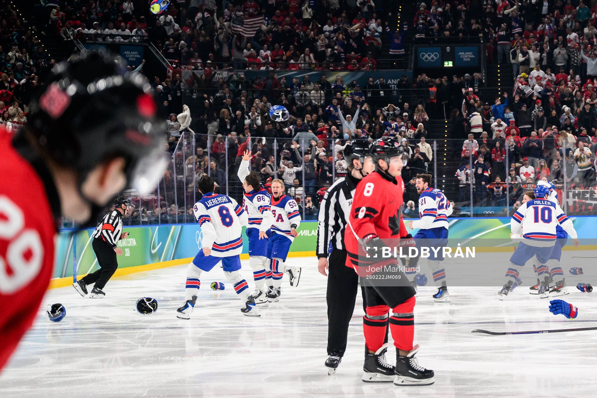 Jack Hughes of USA celebrates