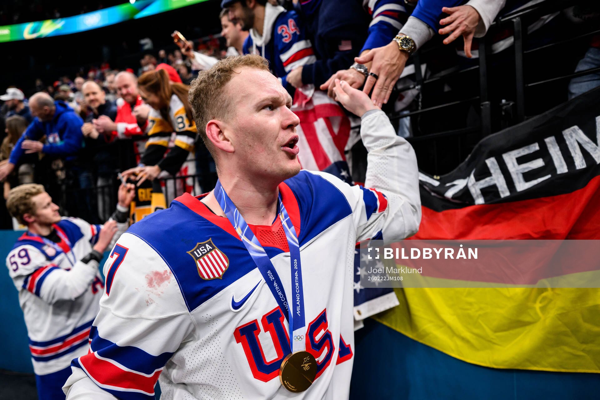 Brady Tkachuk of USA celebrate