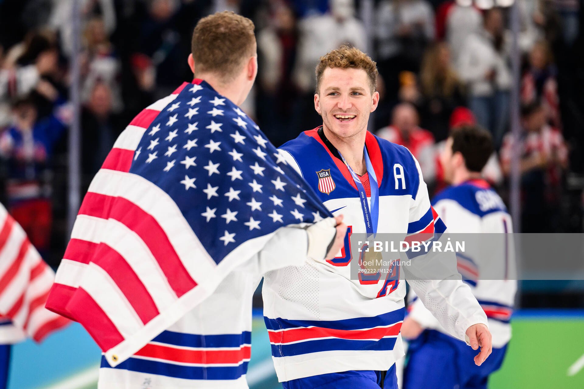 Brady Tkachuk and Matthew Tkachuk of USA celebrate