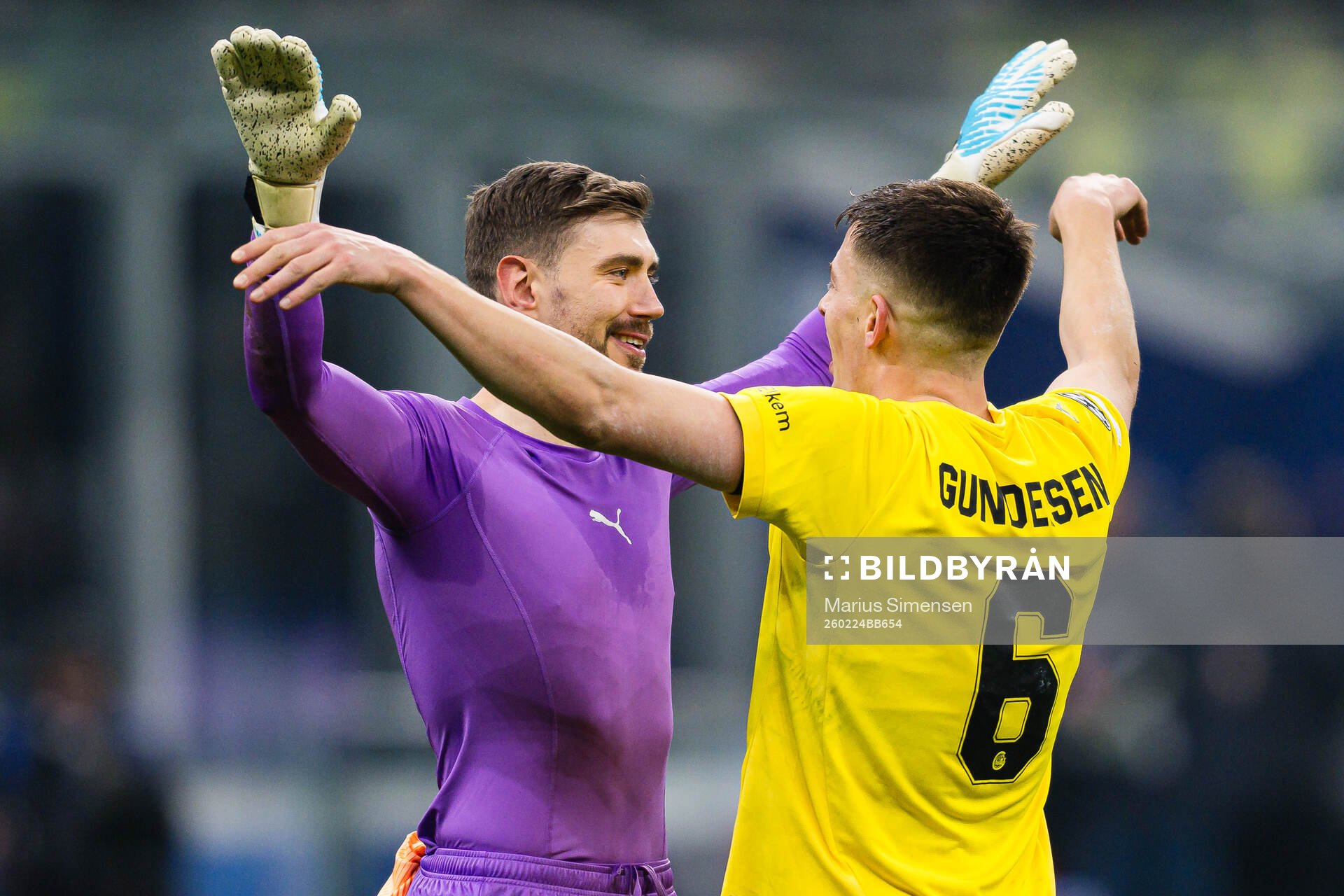 Goalkeeper Nikita Haikin and Jostein Gundersen of