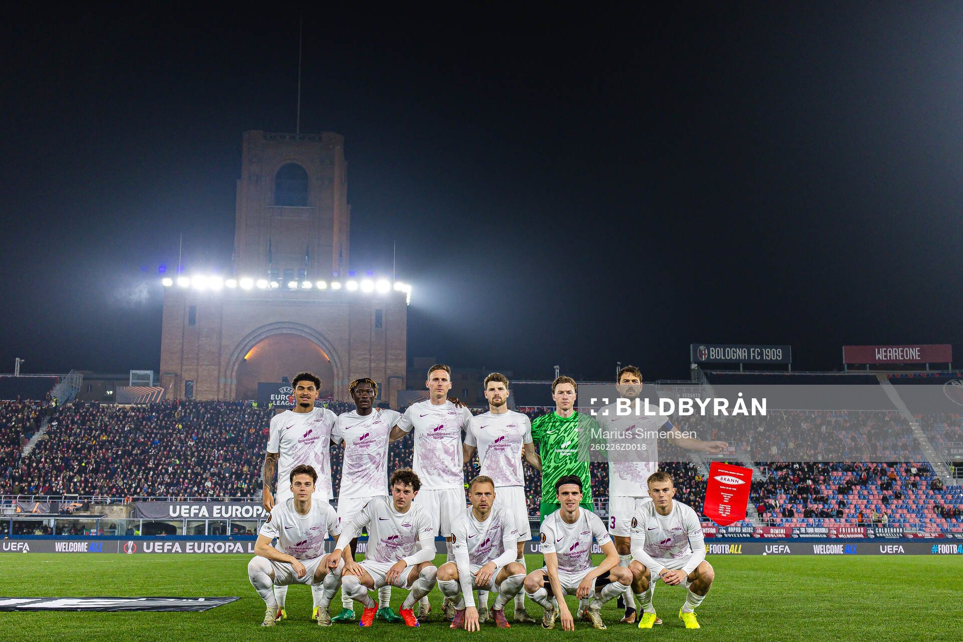 The starting eleven of Brann, from the top left; Noah Holm,