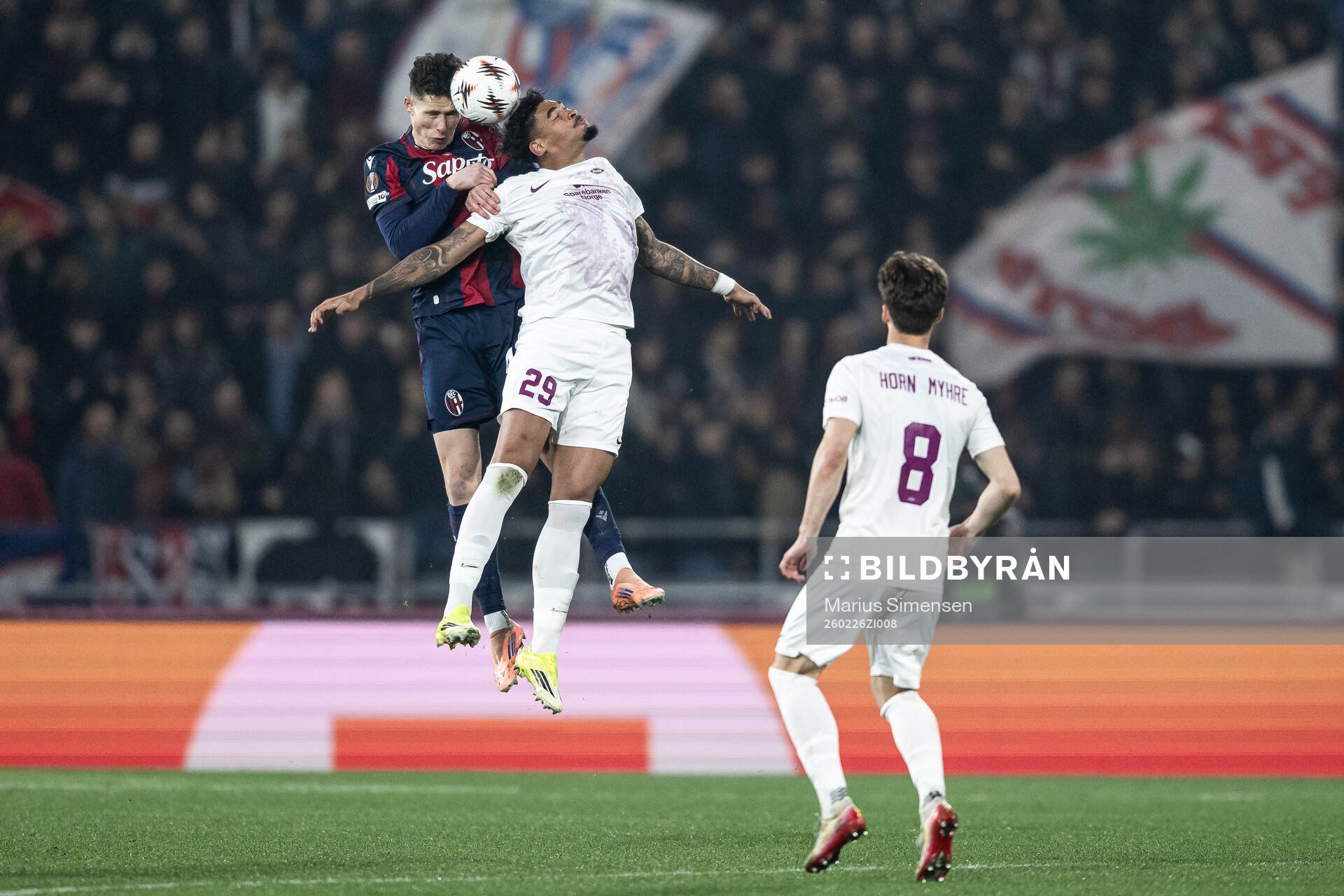 Martin Vitík of Bologna and Noah Holm of Brann